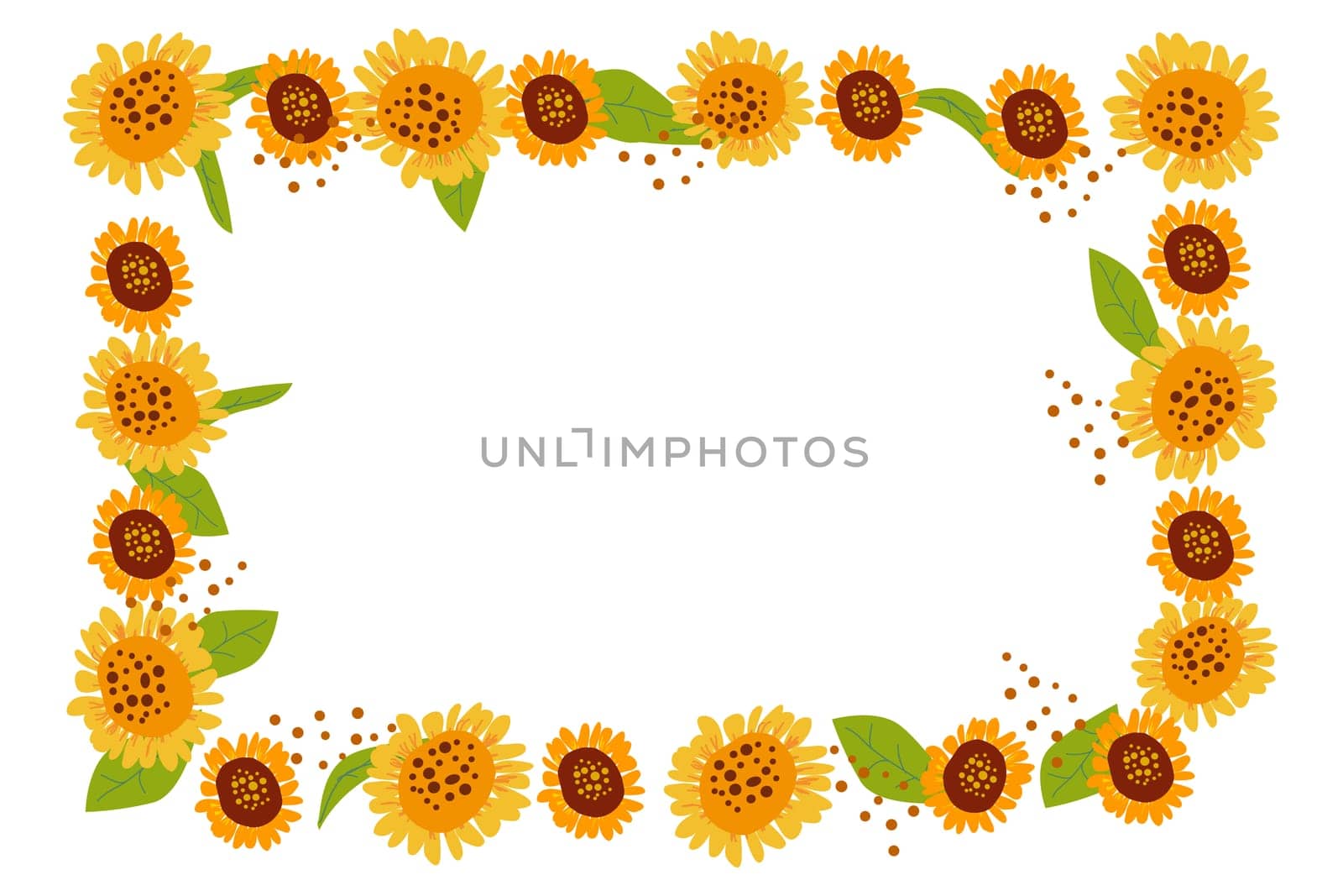 bright floral frame with sunflower and leaves. Vector illustration isolated. Suitable for invitation or greeting card, wedding card.