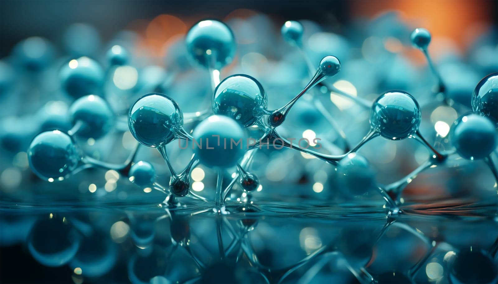 Science background with molecule or atom. molecule set, jojoba nano 3D cell, collagen bio abstract medical icon. Beauty science skin care molecular concept, natural bubble kit. colorful molecule atom illustration Copy space
