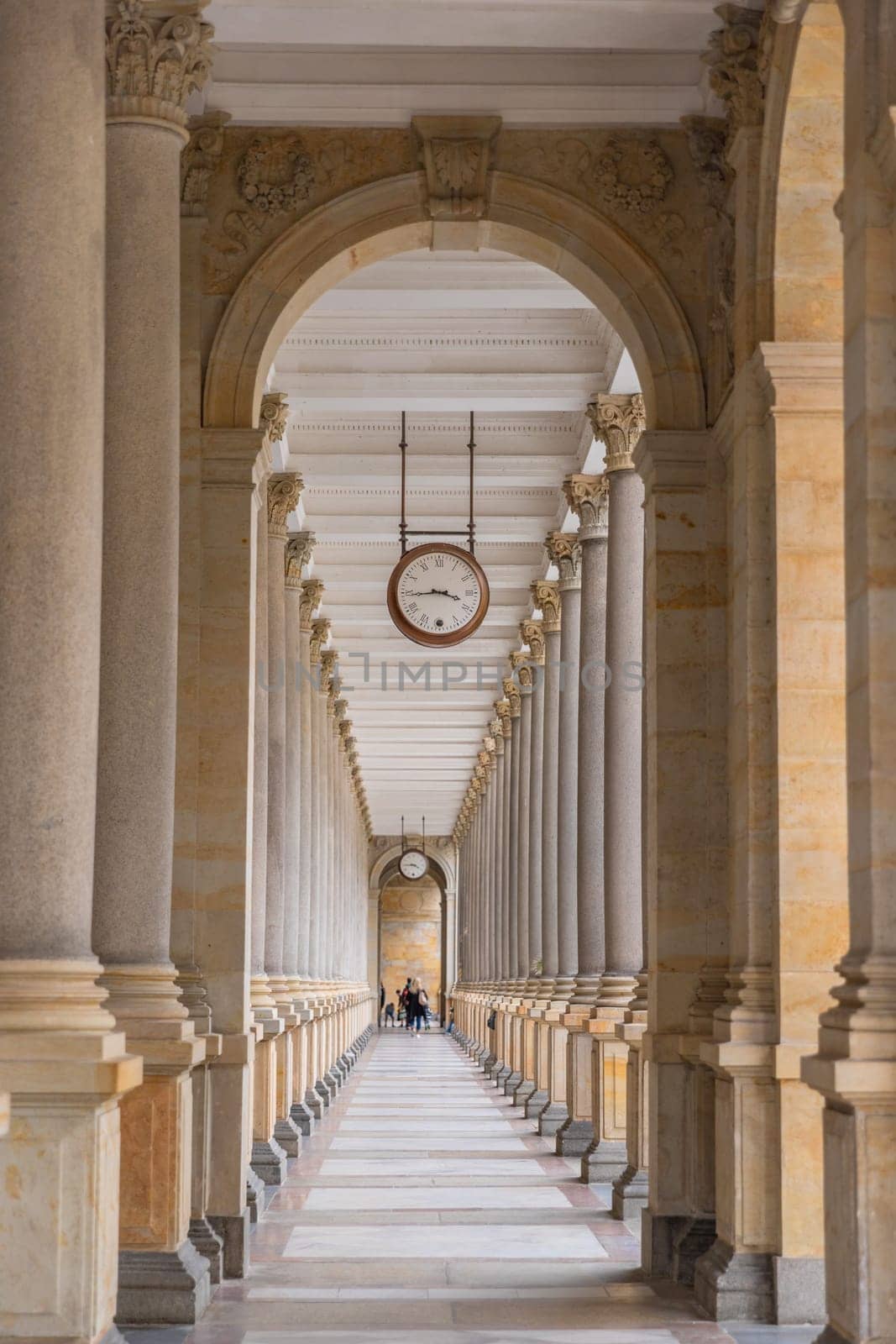 Karlovy Vary-Carlsbad, Czech Republic - August 7, 2023: Mill Colonnade or Mlynska Kolonada in Carlsbad, Karlovy Vary, Czech Republic