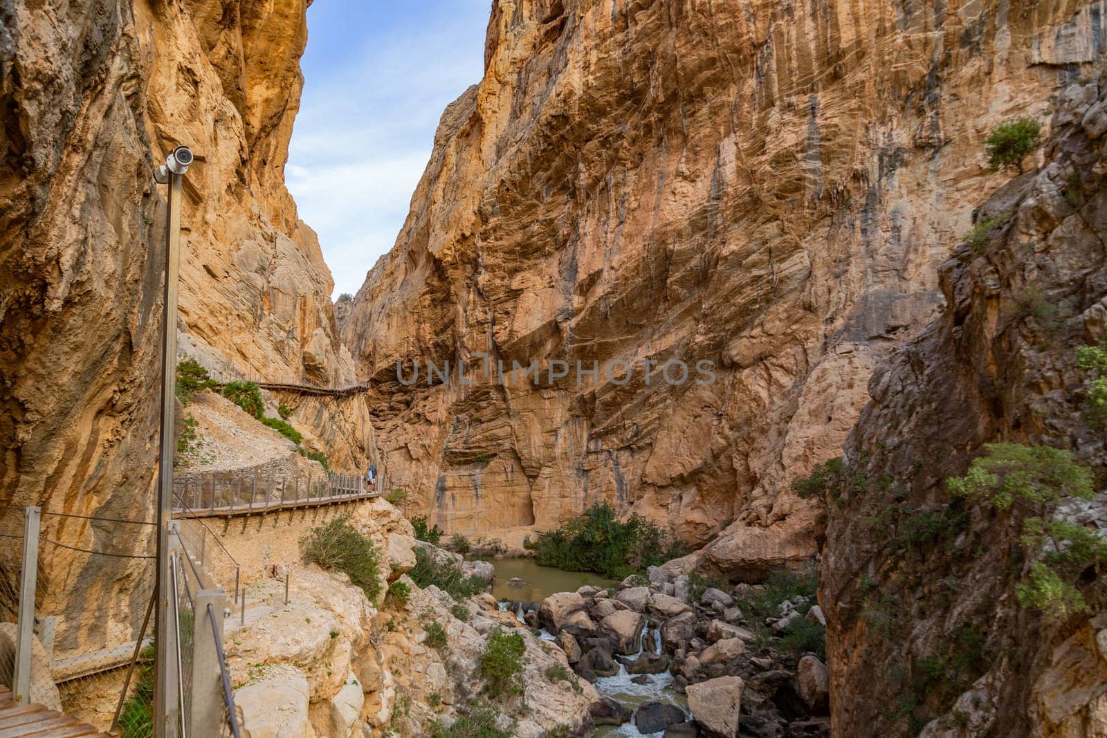 Caminito Del Rey, Spain, October 19, 2023: Visitors Walking Along the Worlds Most Dangerous Footpath Reopened in May 2015. Ardales, Spain.