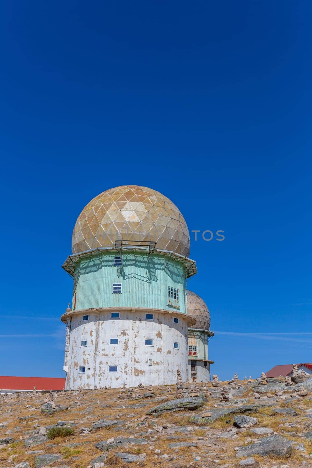 Torre and transmitting towers with golden cupola, the highest point of Portugal, in Serra da Estrela
