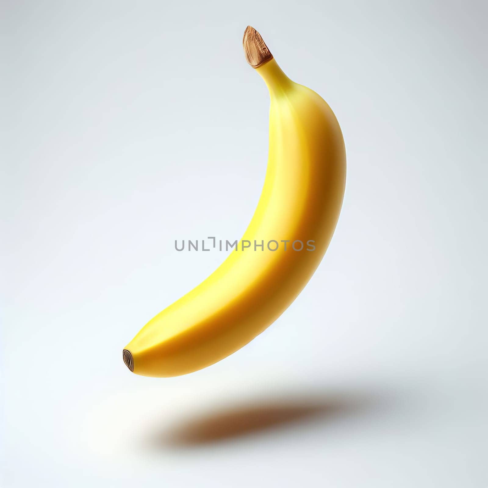 A single, fresh, yellow banana with a smooth texture, isolated on a white background