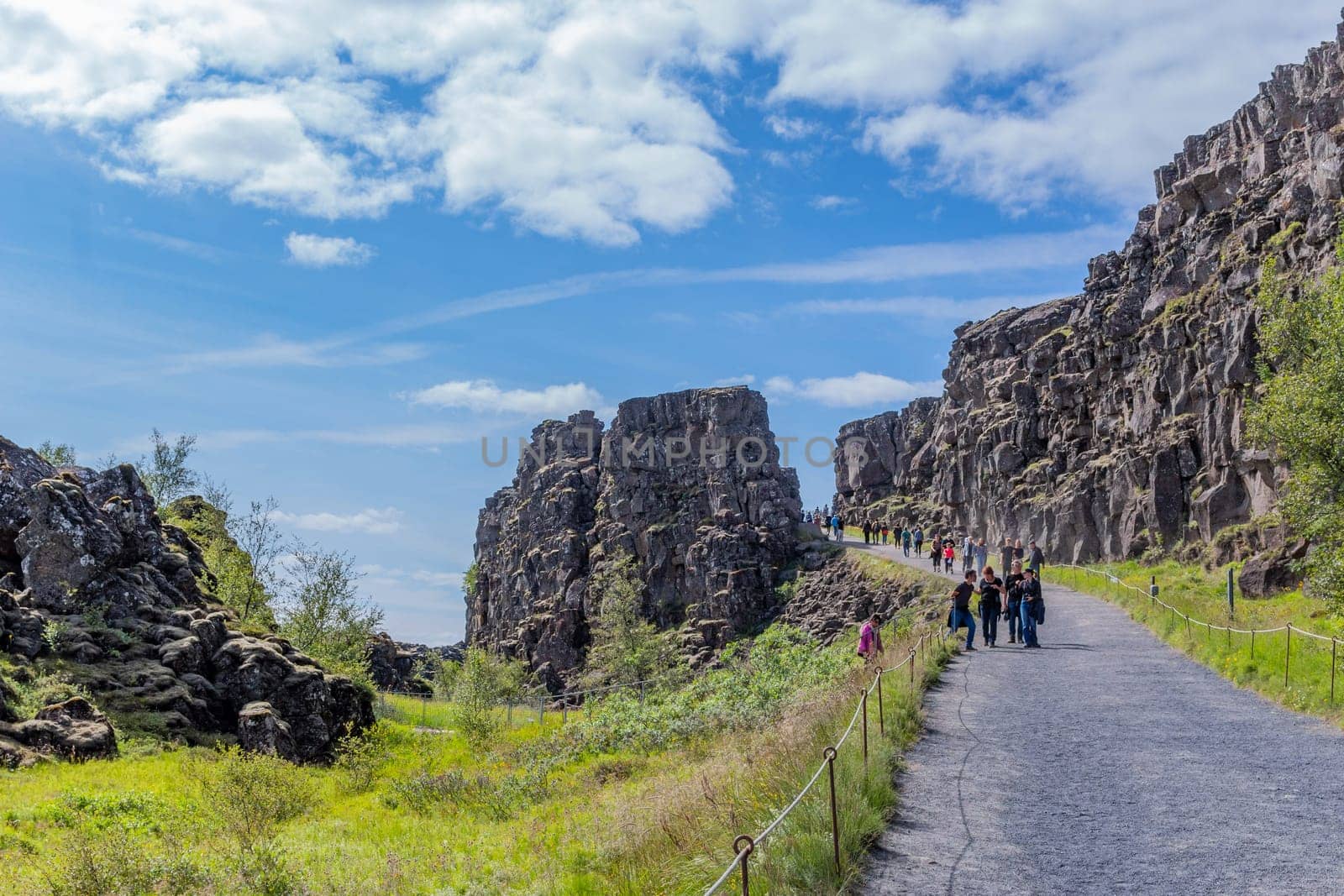 Thingvellir, Iceland: 27 July 2023: Almannagja, rift valley between the Eurasian and North-American plates, Iceland, Thingvellir National Park