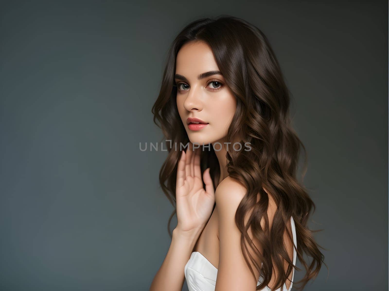 Attractive Young Woman with Curly Hair in Fashion Portrait