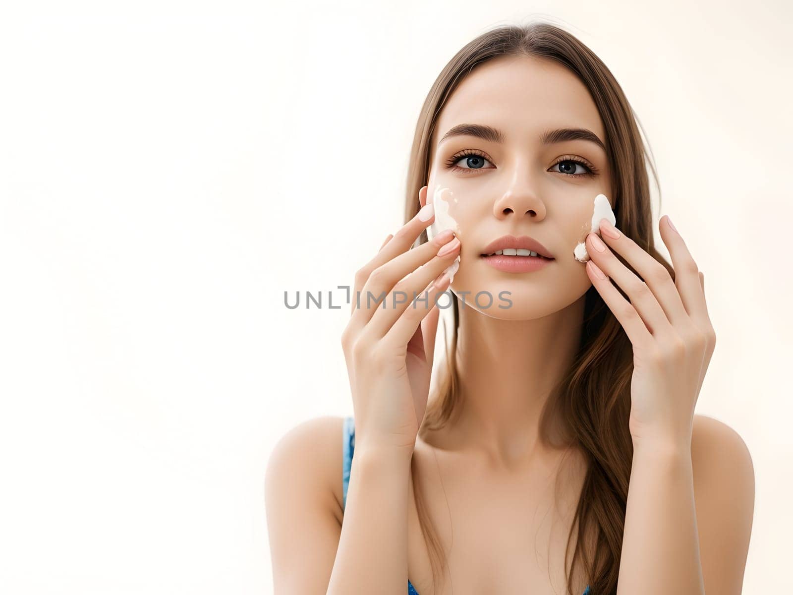Confident Young Woman with Brown Hair and Beautiful Skin Looking at Camera