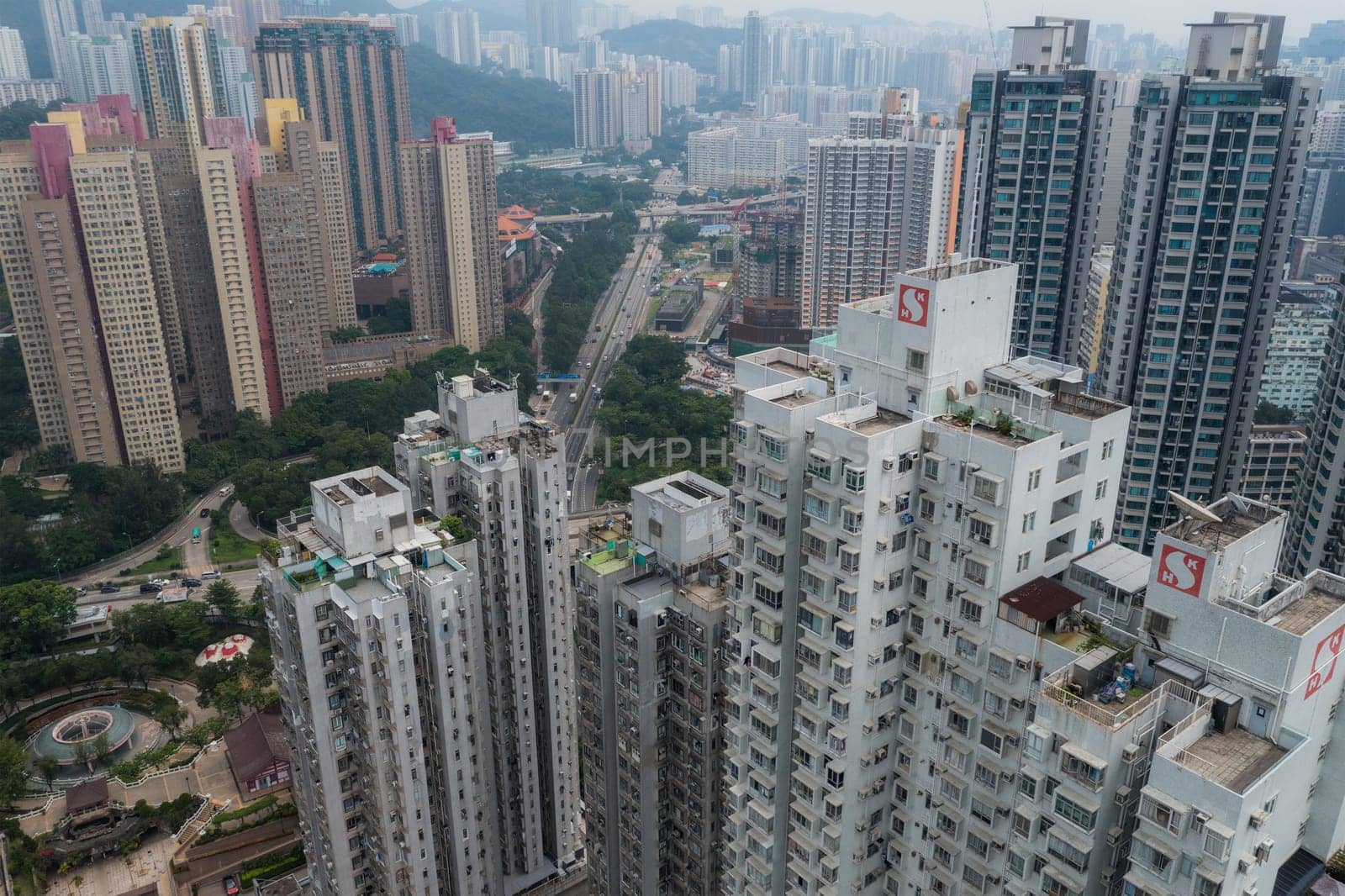 Wong Tai Sin, Hong Kong 27 July 2021: Top view of Hong Kong residential district