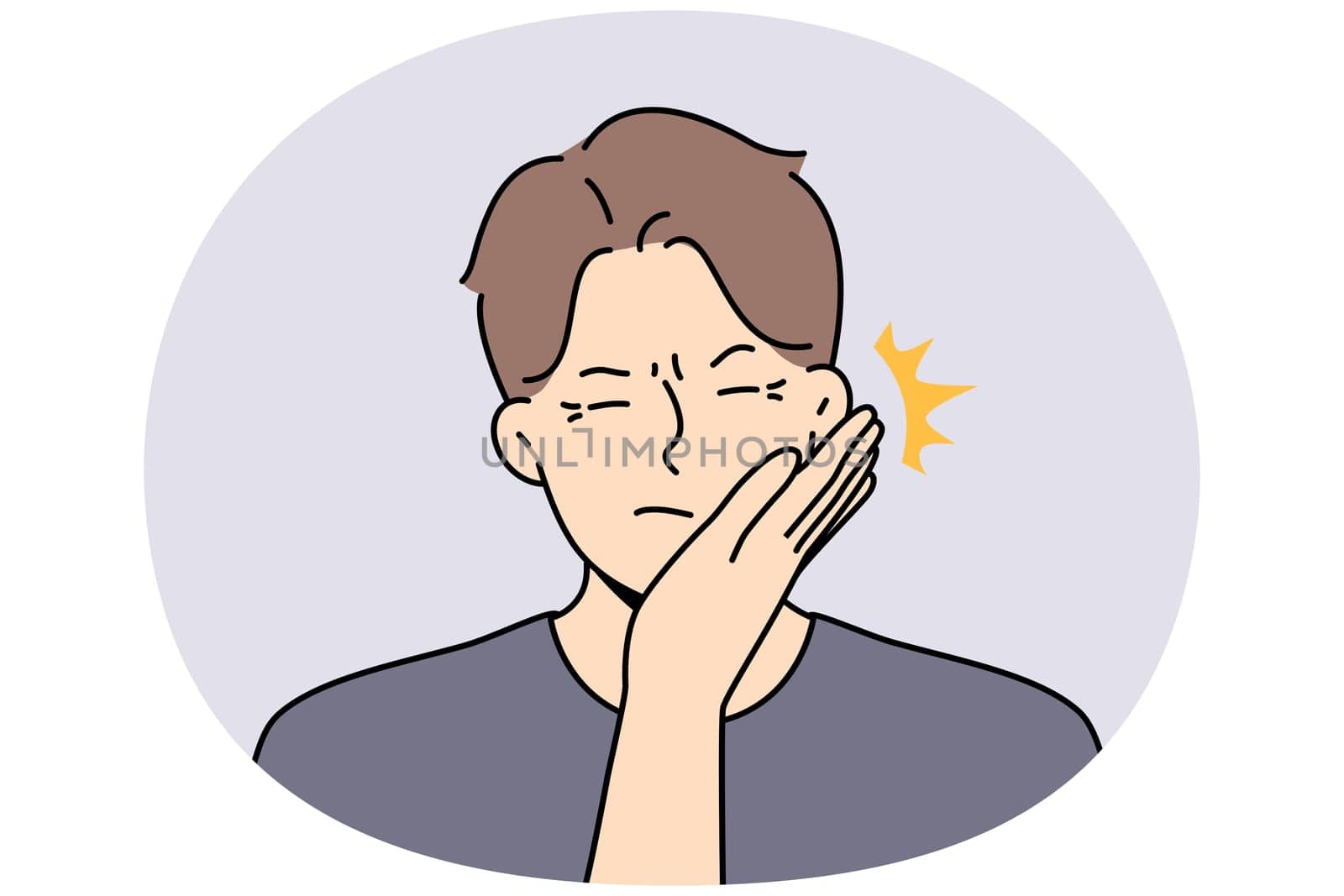 Woman hand give face slap to male. Distressed unhappy man being slapped by female lover or friend. Body language concept. Vector illustration.