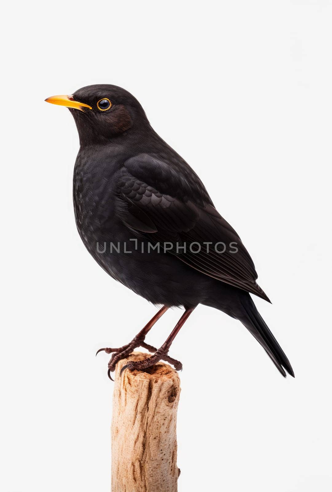 Beautiful dark blackbird isolated on white background, artificial art