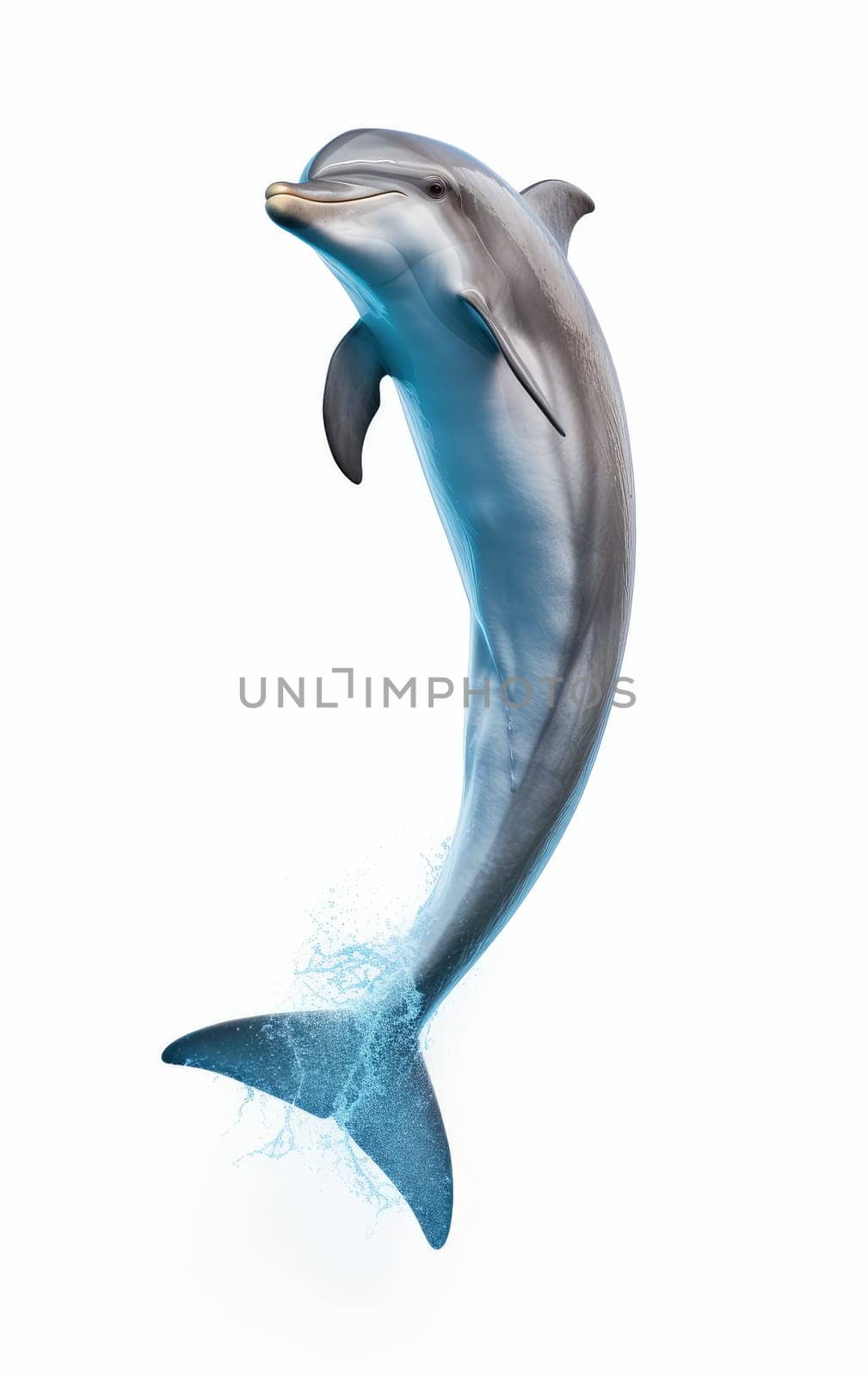 Dolphin with water splash isolated on white Background. artificial art