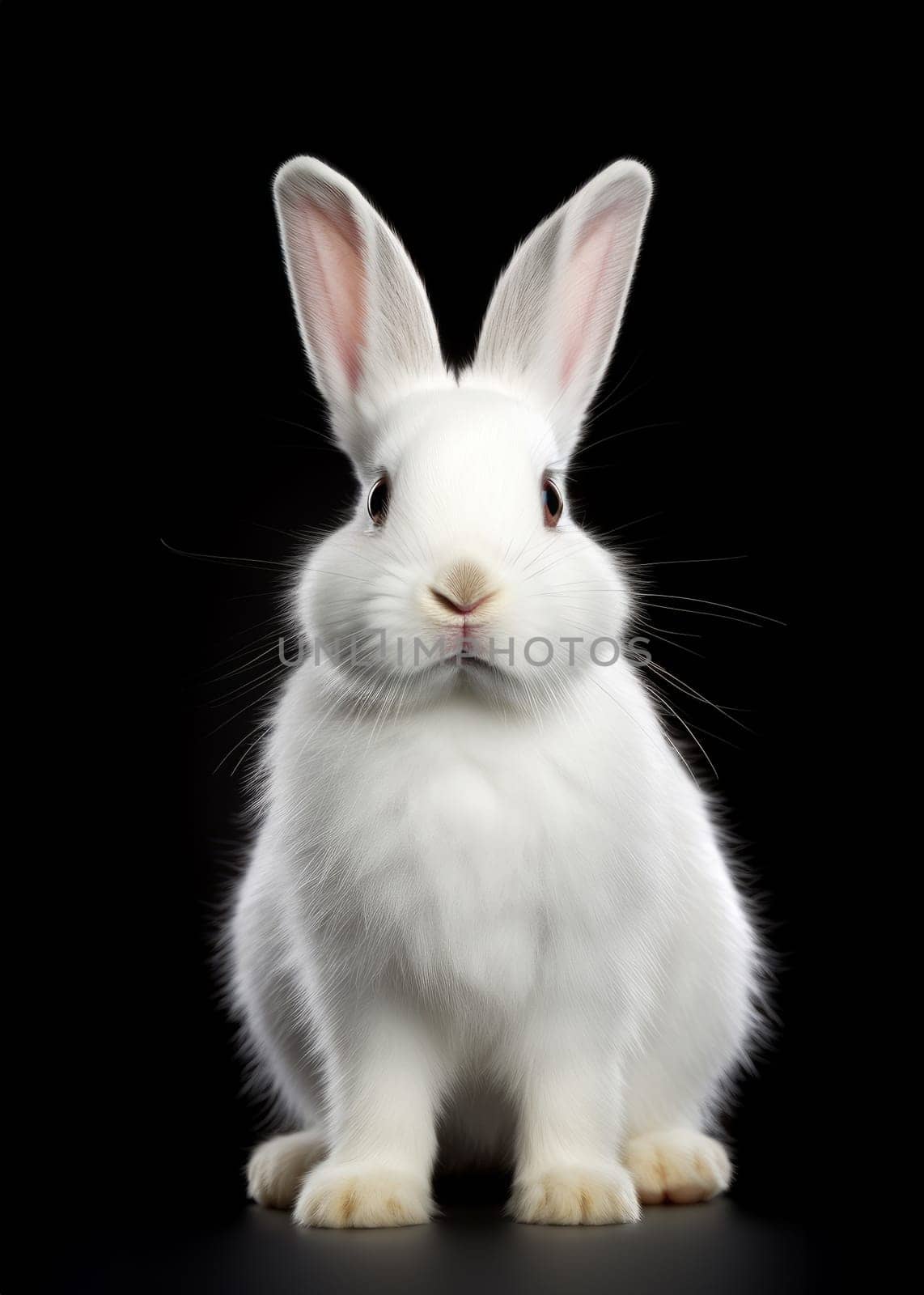 Adorable Domestic Rabbit Portrait on blackBackground – Easter Celebration. artificial art