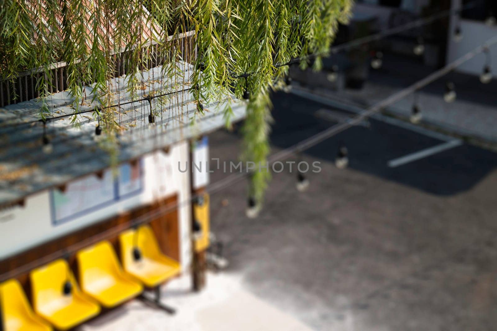 Yellow plastic seats on the road, stock photo