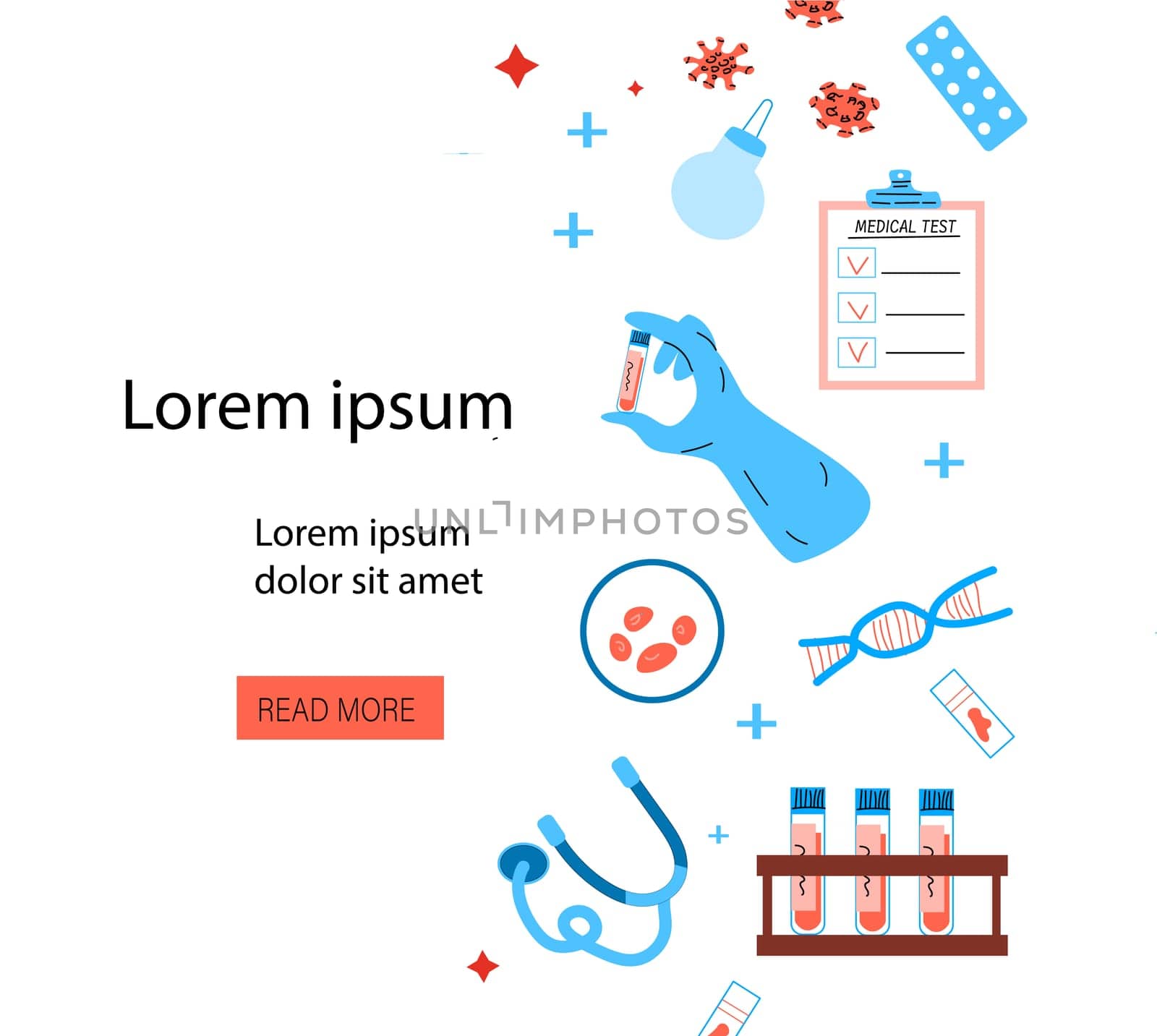 cartoon medical test clinic background in flat style. Vector illustration on white background. Medical healthcare illustration can used for social post, banner or flyer.
