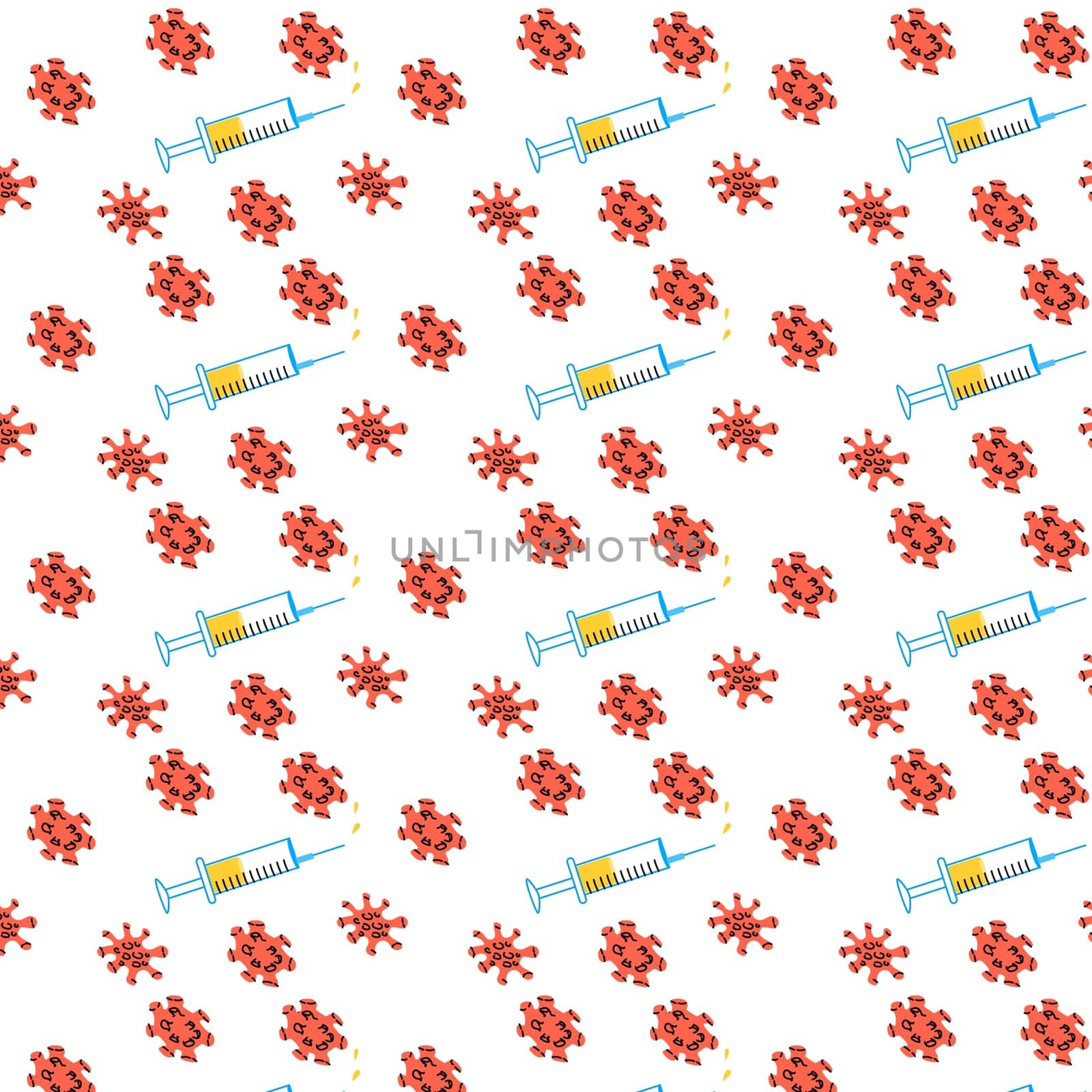 seamless pattern syringe medicine and virus. Can used for wrapping paper, cards, textile. . Vector illustration isolated.