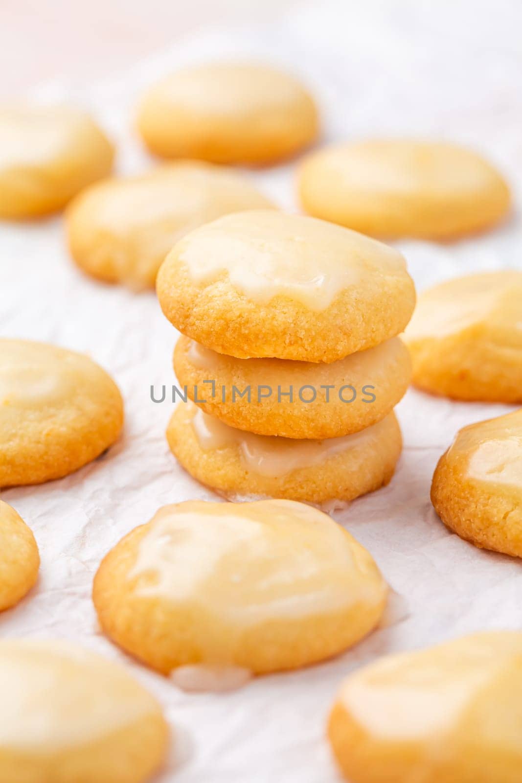 Homemade freshly baked citrus cookies  with lemon icing