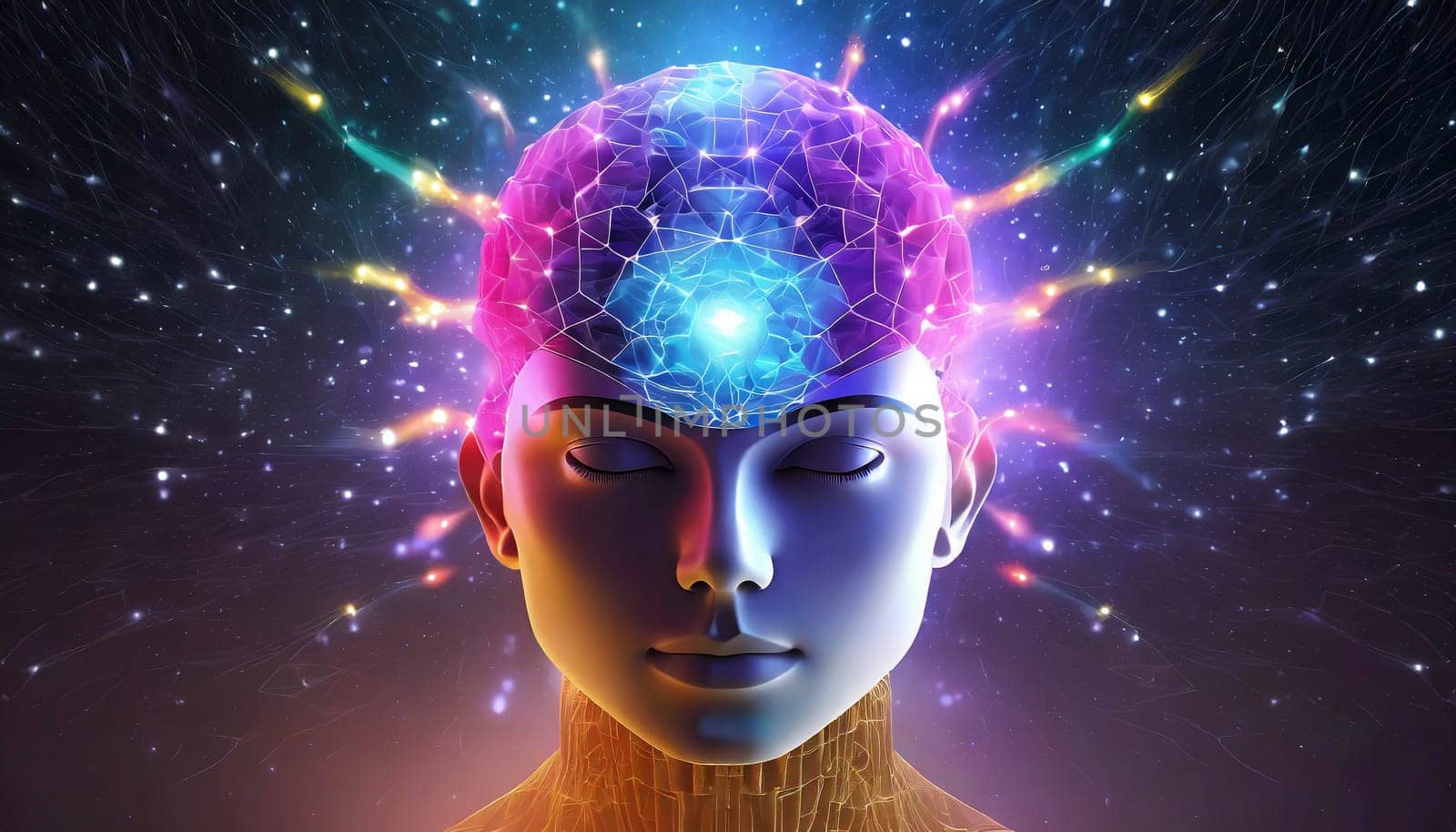 artificial intelligence concept with human head and circuit board. AI generated