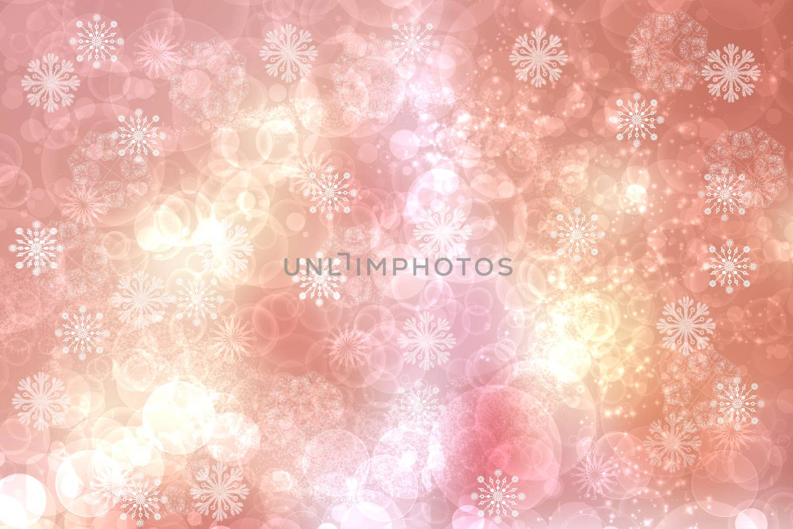 A festive abstract gradient orange pink yellow background texture with glitter defocused sparkle bokeh circles and stars. Card concept for Happy New Year, party invitation, valentine or other holidays.