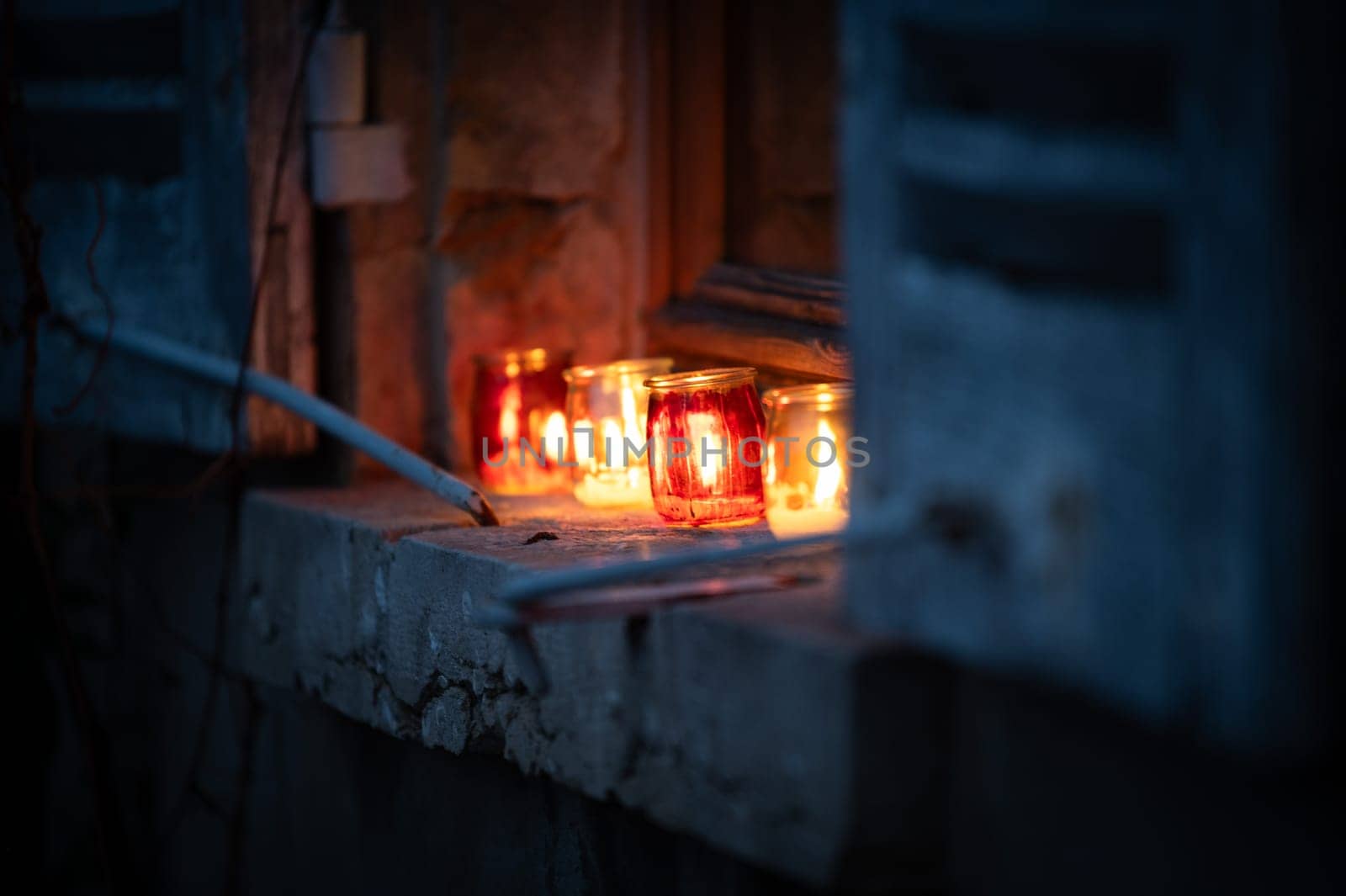 candle on the window  in the night for light celebration