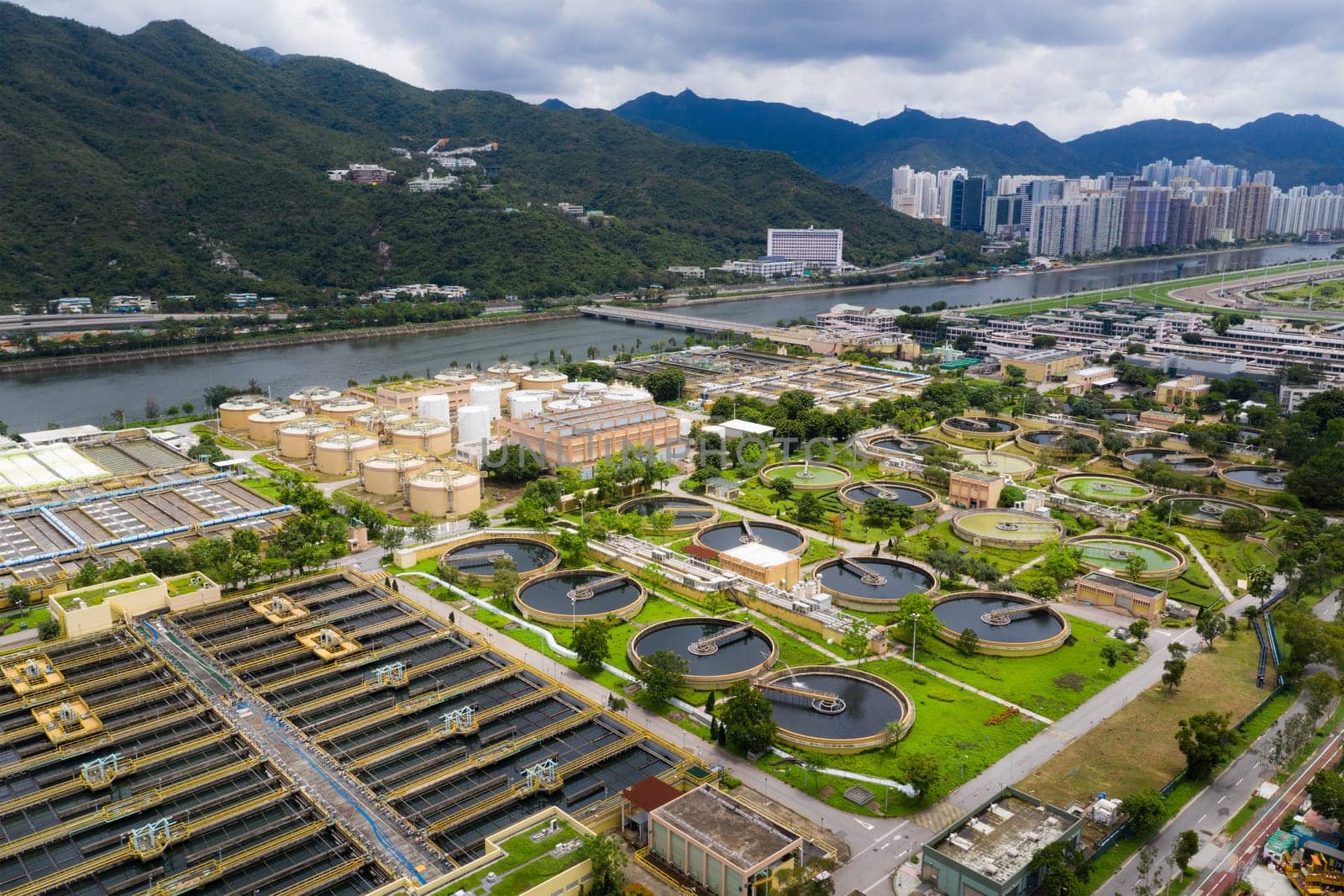 Sha Tin, Hong Kong 17 March 2019: Sewage treatment plant in Hong Kong