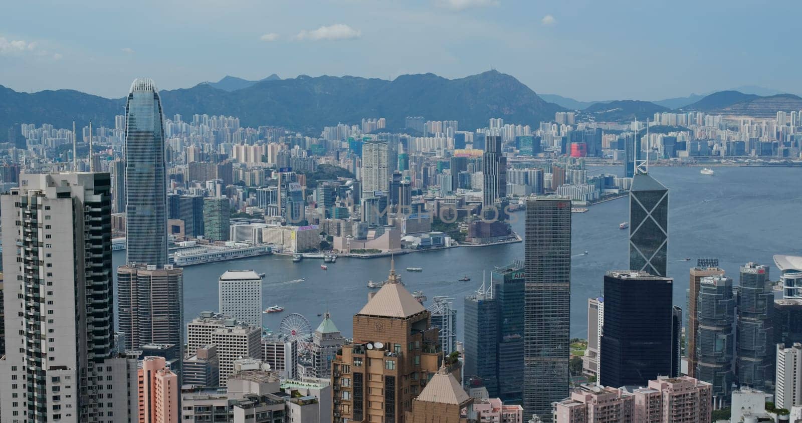 Victoria Peak, Hong Kong 15 July 2020: Hong Kong city skyline