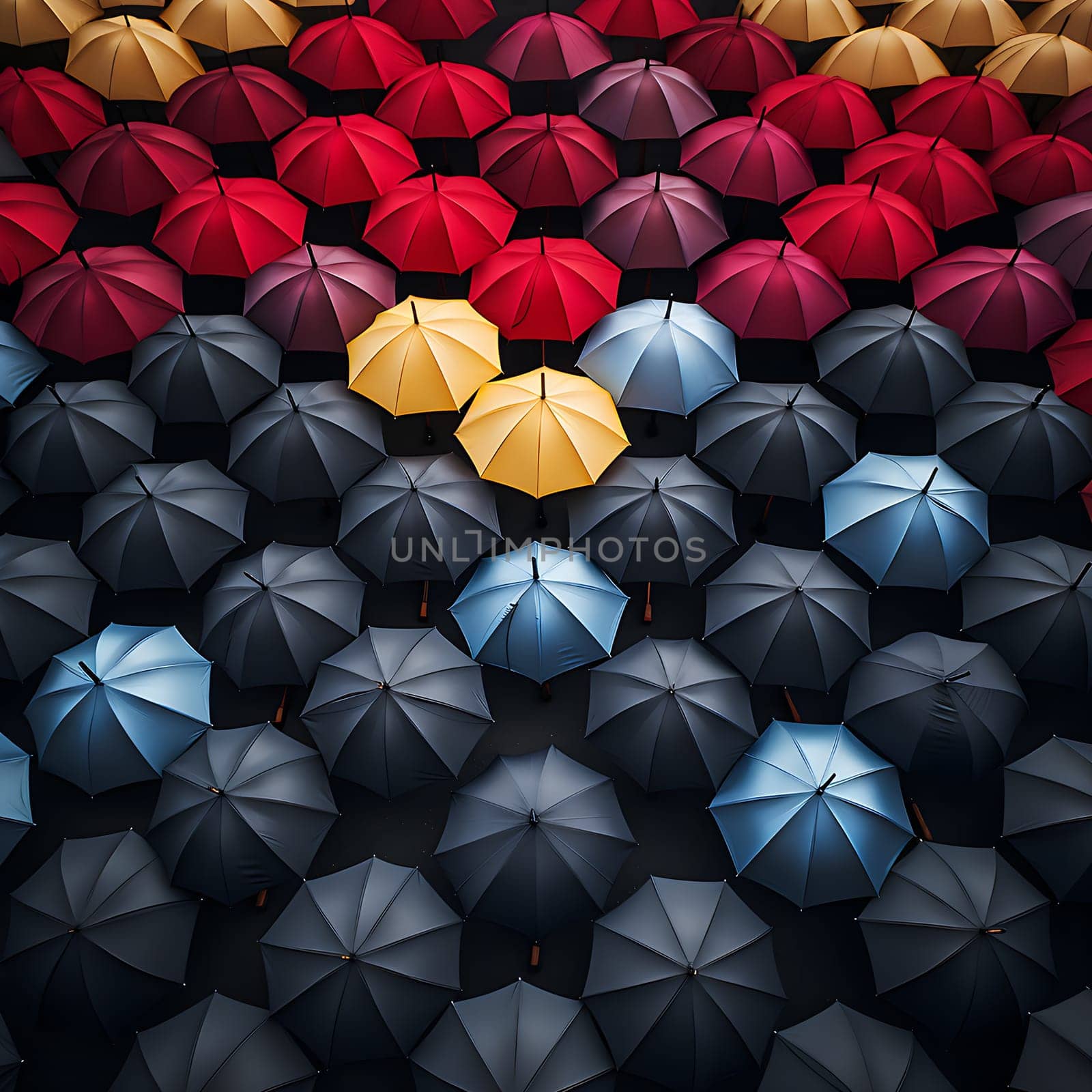 Many umbrellas in different colors generated by artificial intelligence
