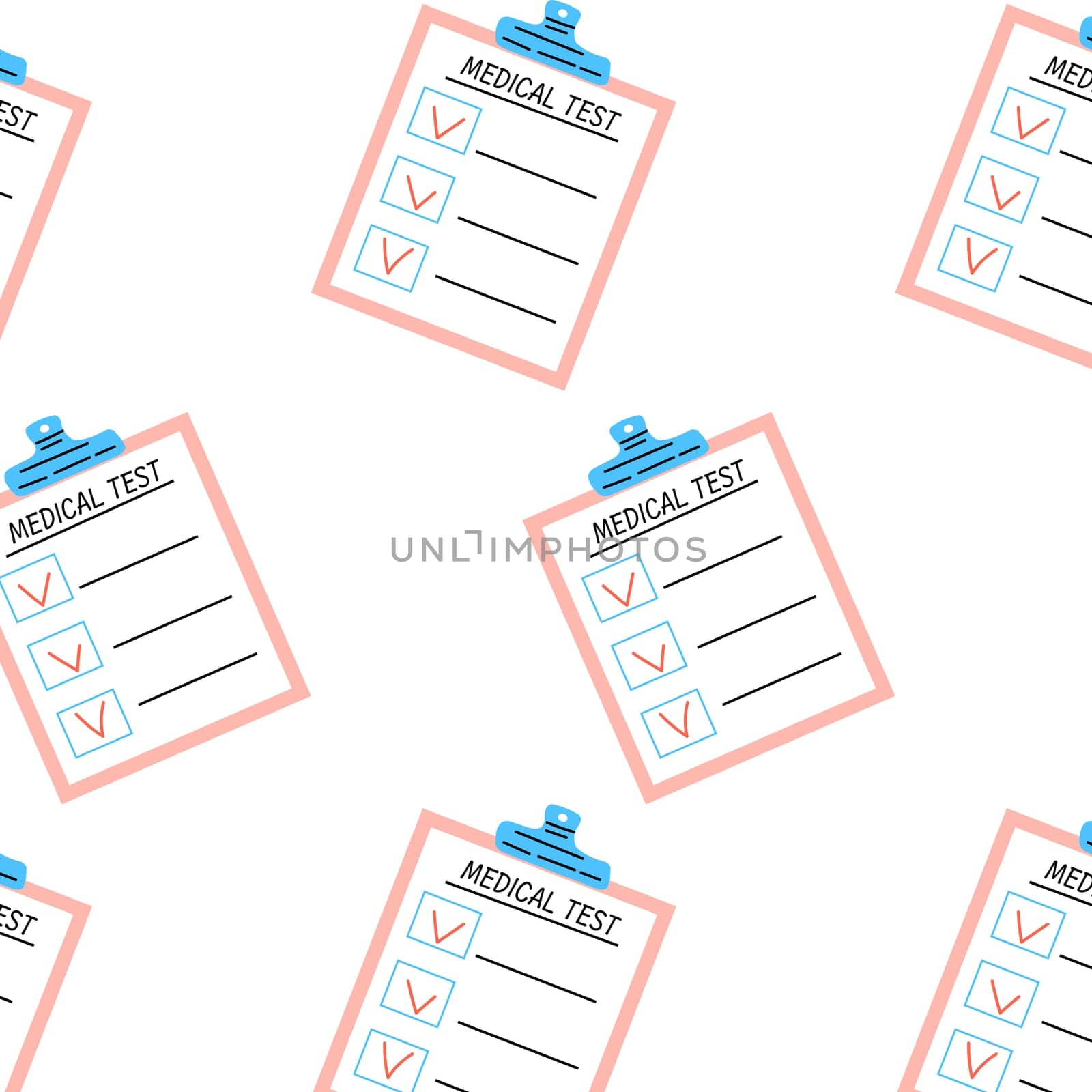 seamless medical background, pattern with checklist. Vector illustration isolated. Vector can used for wrapping paper, textile, poster, greeting card.