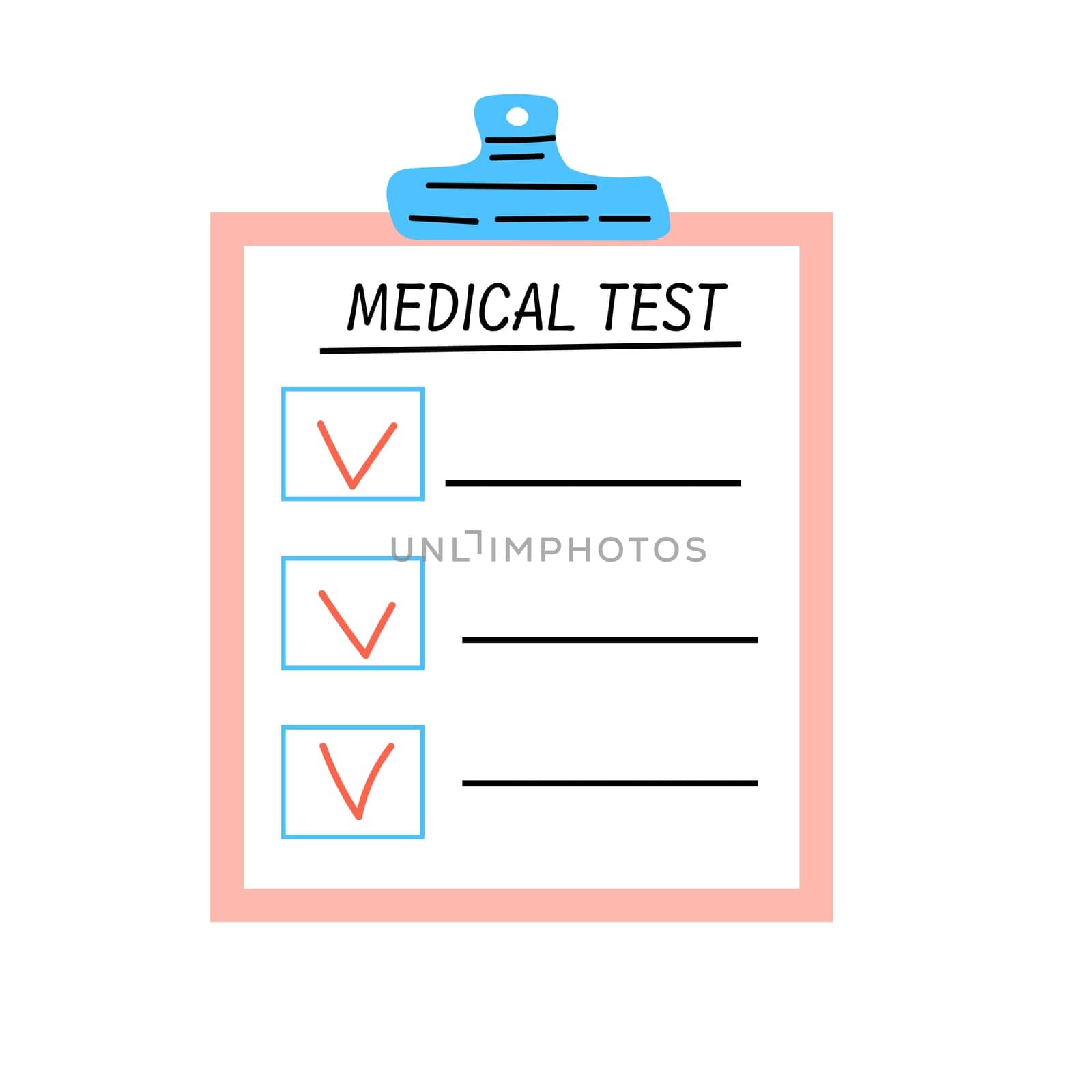 Medical checklist cartoon icon illustration. Vector illustration isolated in simple flat style. Can used for kids education card, label, banner. Cartoon cute checklist, to do list of medical test.
