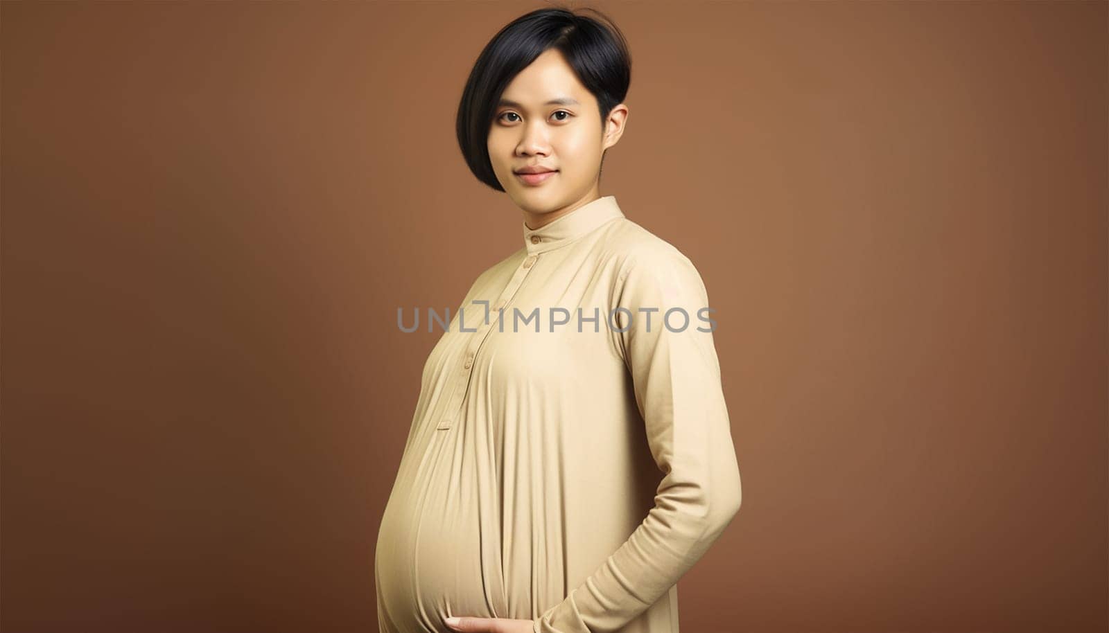 Beauty portrait of a pregnant man. Concept for trans gender gay men of different races Pregnant transgender queer man, portrait