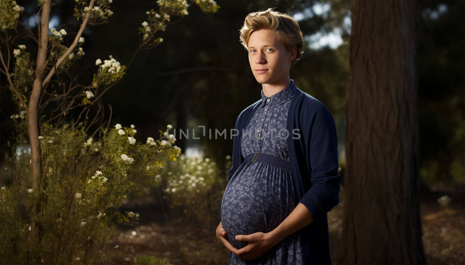 Beauty portrait of a pregnant man. Concept for trans gender gay men of different races Pregnant transgender queer man, portrait
