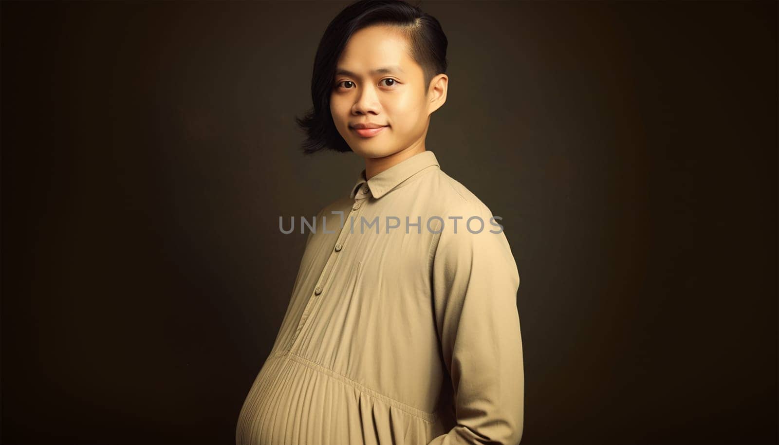 Beauty portrait of a pregnant man. Concept for trans gender gay men of different races Pregnant transgender queer man, portrait