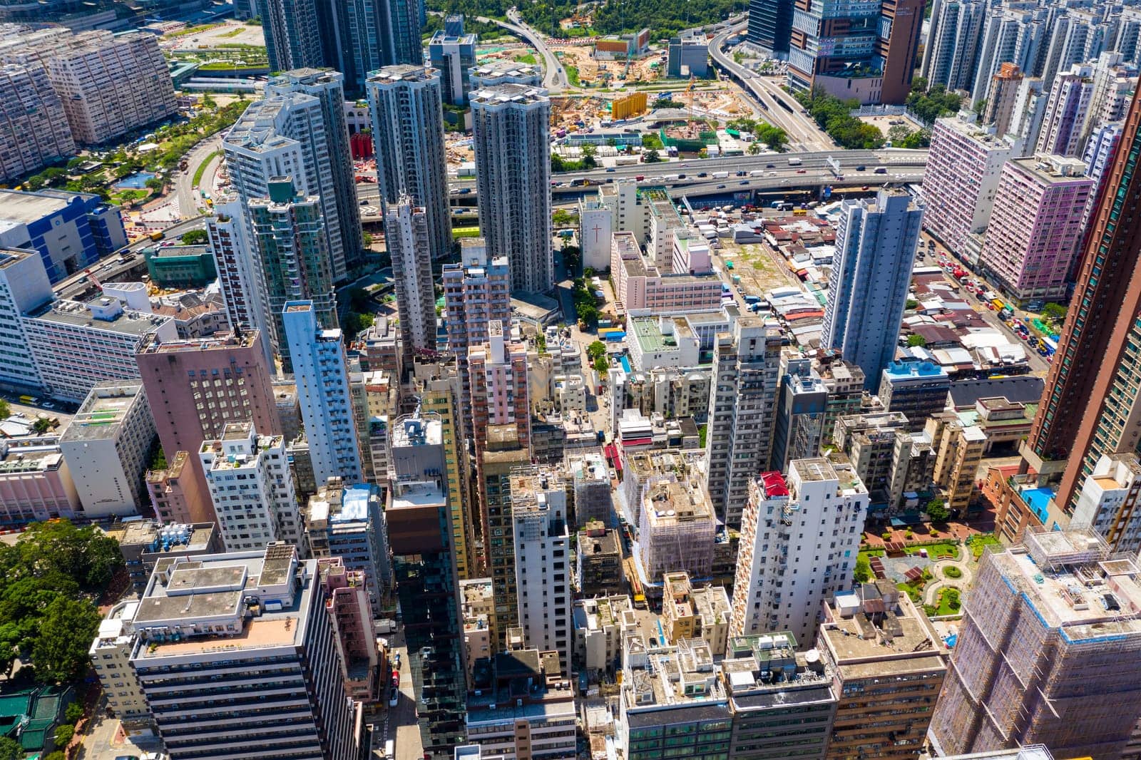 Mong Kok, Hong Kong 10 September 2019: Top view of Hong Kong city