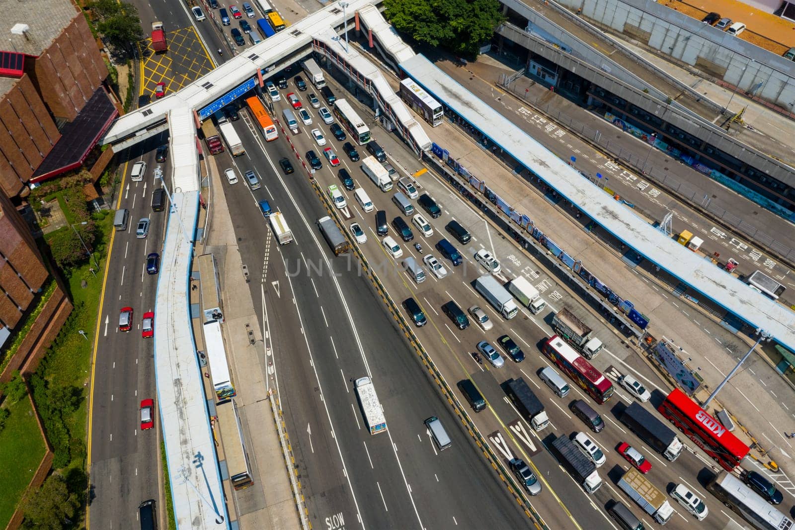 Hung Hom, Hong Kong 03 October 2020: Top view of Hong Kong traffic