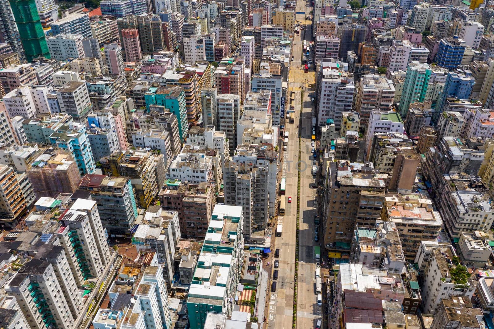 Sham Shui Po, Hong Kong, 14 September 2019: Aerial view of Hong Kong city