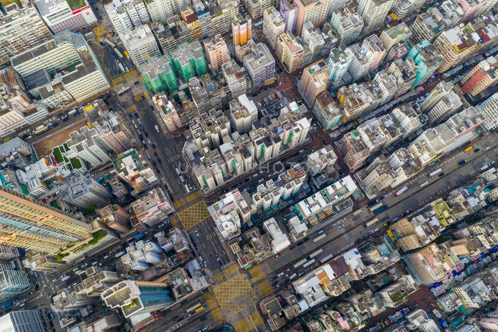 Sham Shui Po, Hong Kong 09 October 2019: Top view of Hong Kong city