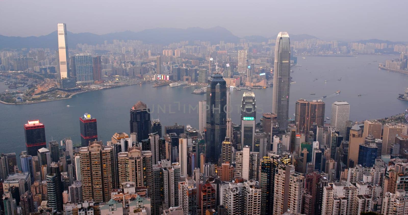 The Peak, Hong Kong 06 October 2019: Hong Kong city landmark at sunset time