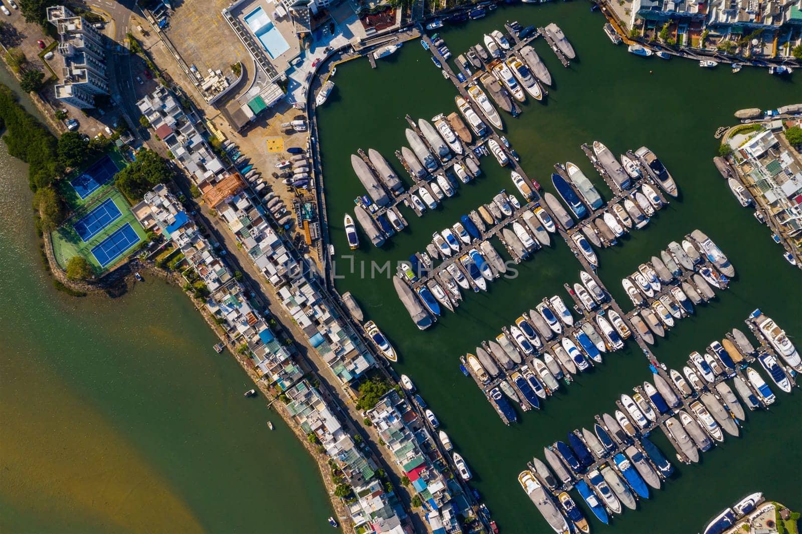 Sai Kung, Hong Kong 29 November 2019: Top view over yacht club