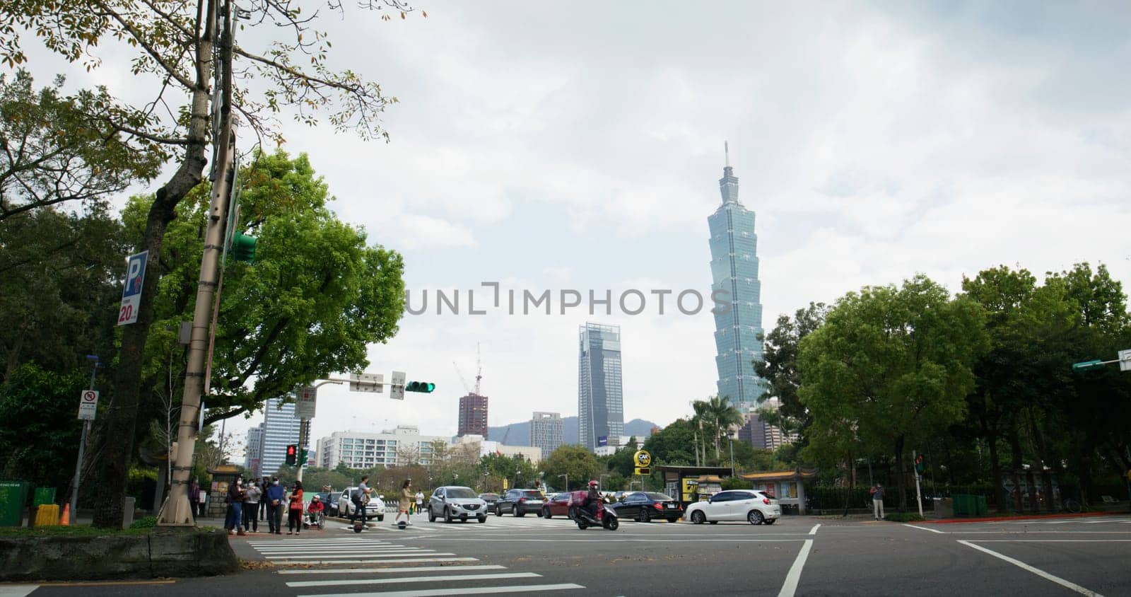 Taipei, Taiwan 12 March 2022: Taipei city skyline in Sun Yat Sen Memorial hall