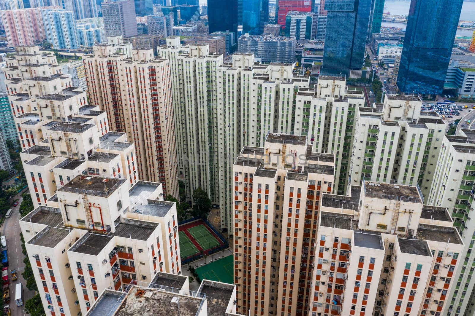 Kowloon Bay, Hong Kong 17 May 2019: Top view of Hong Kong residential district