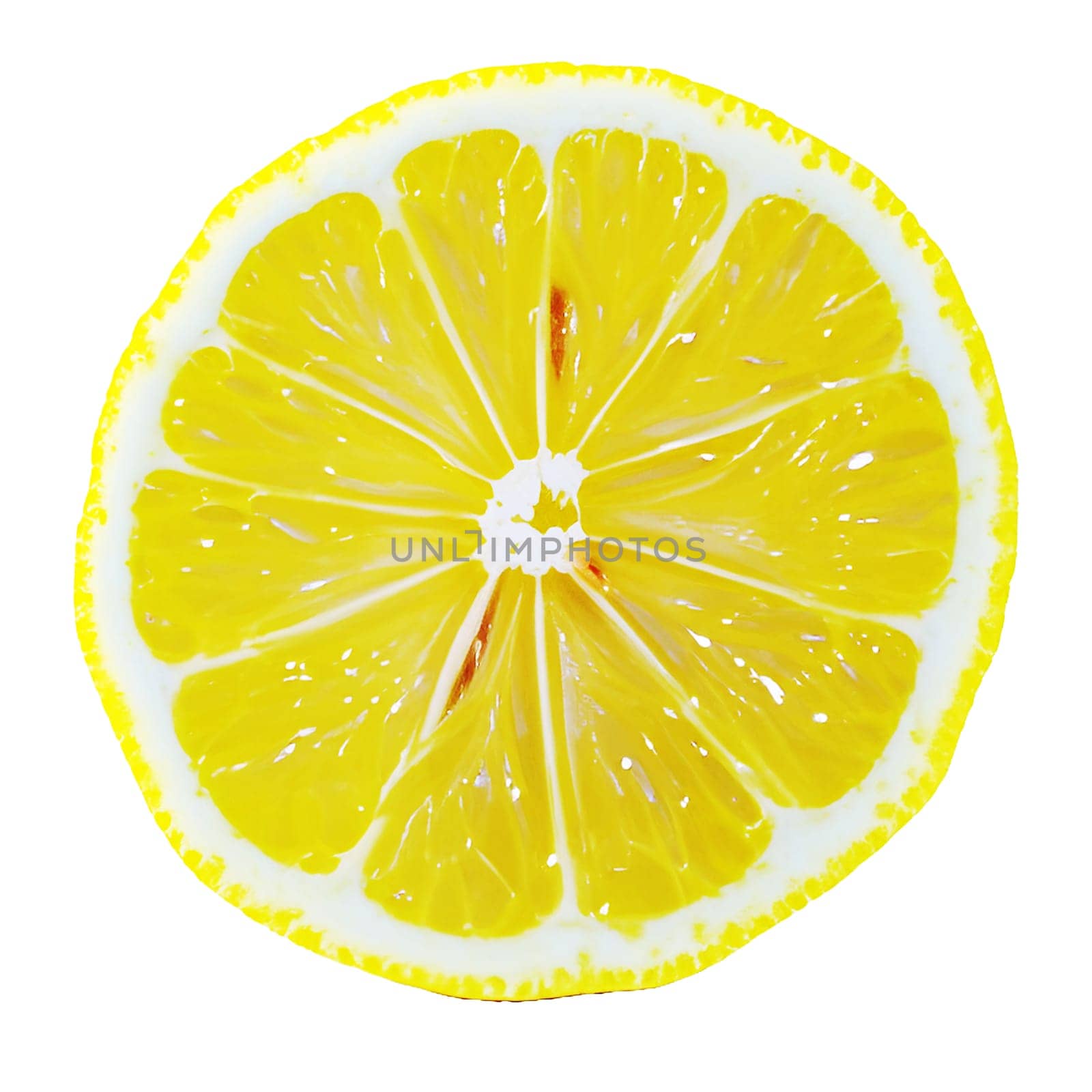 vibrant slice of lemon isolated on a clean white background