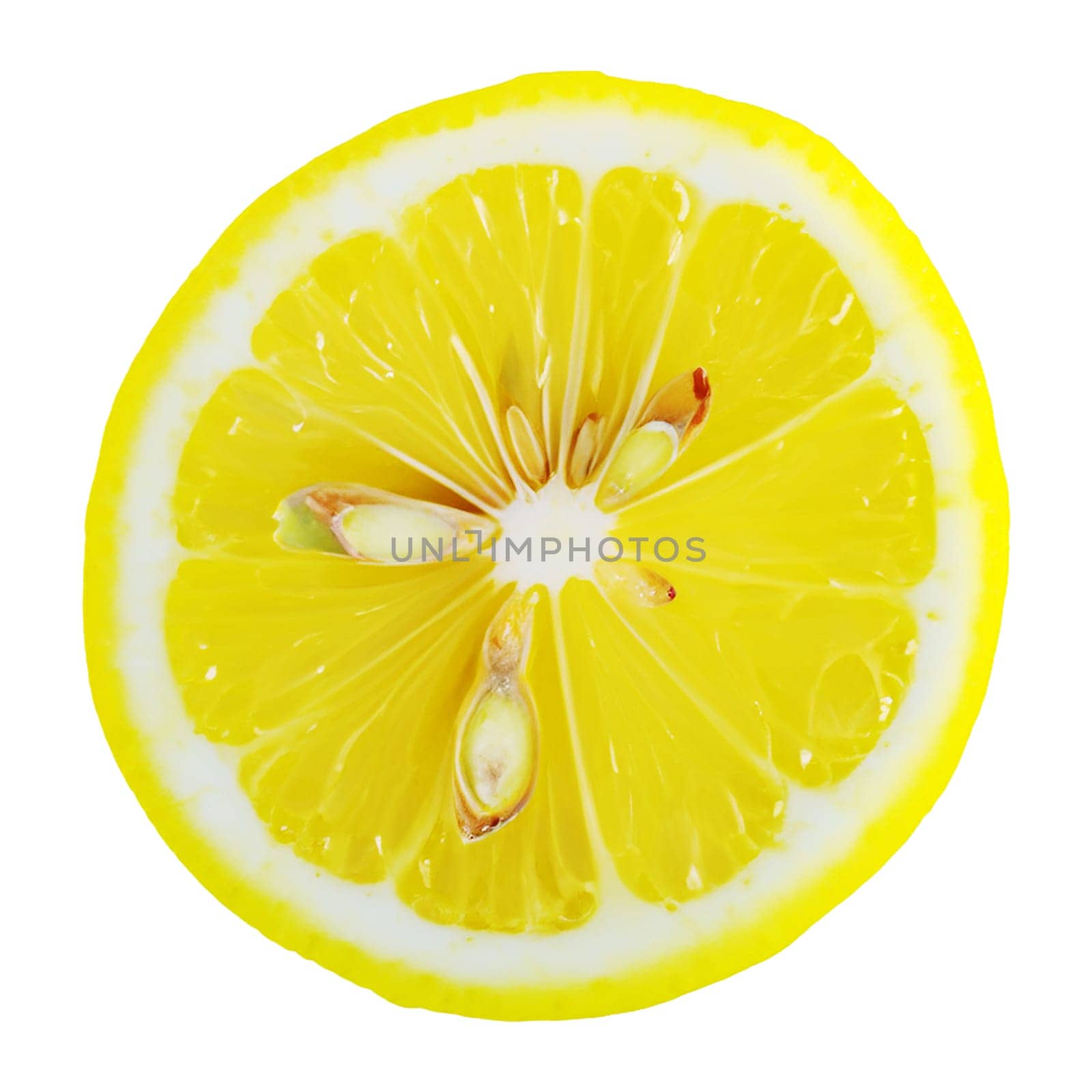 vibrant slice of lemon isolated on a clean white background