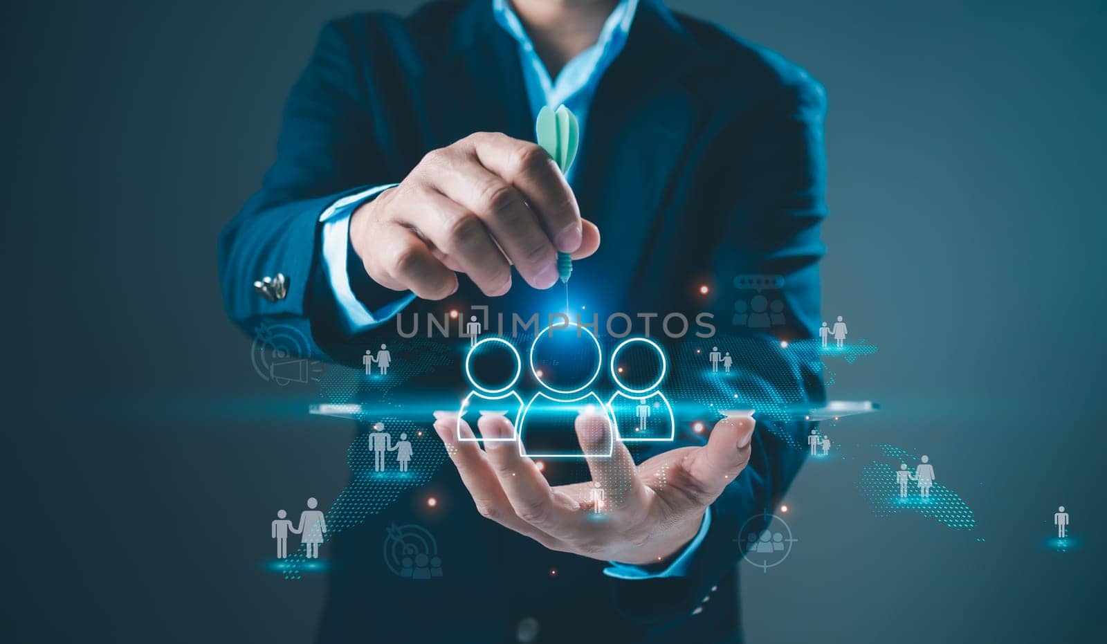Business people pin in the selection of business target groups. Target customer, Buyer persona, Customer behavior concept. Marketing plan and strategies. Personalization marketing, Customer centric strategies.