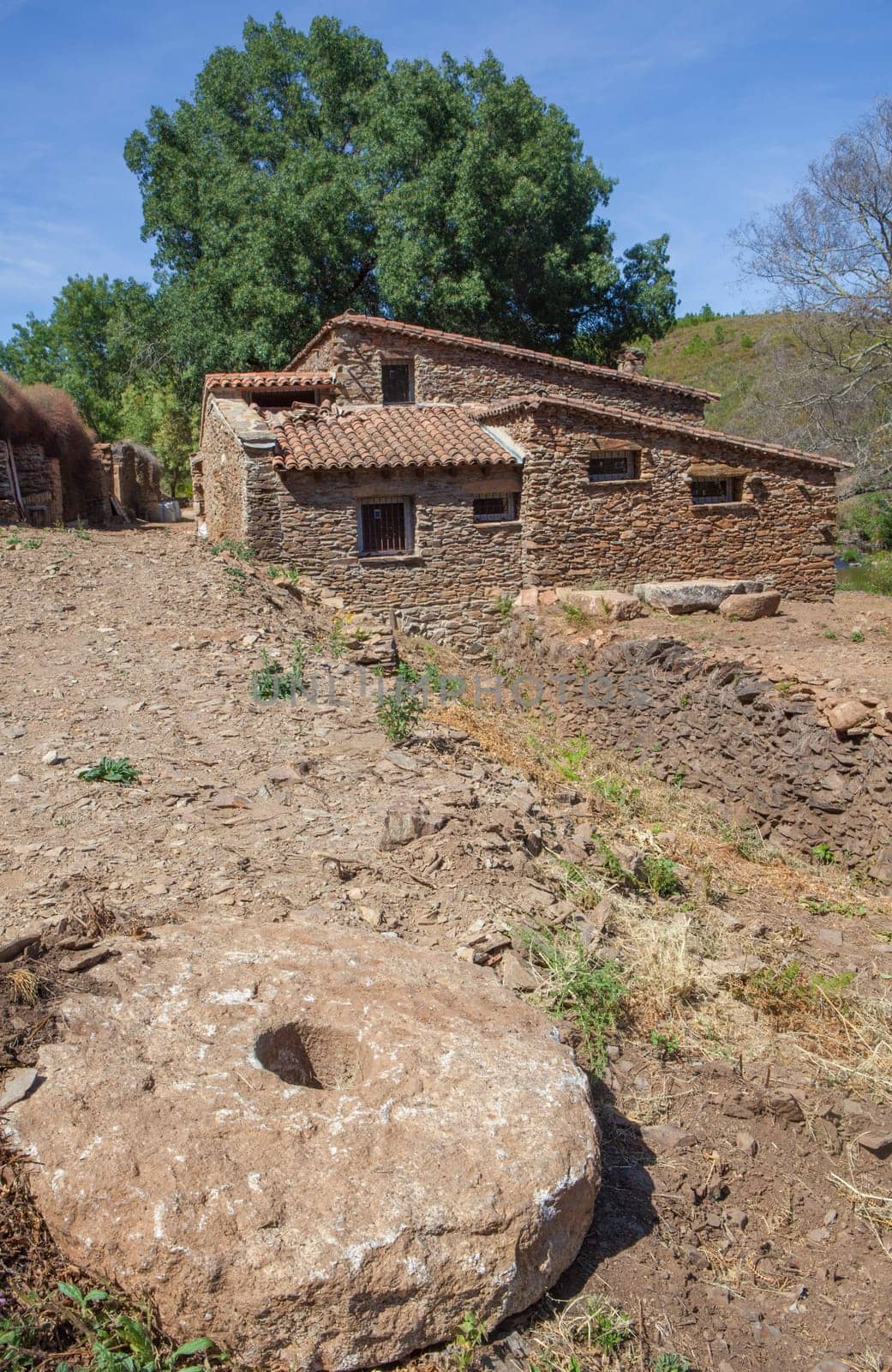 Old watermill building at Arrago River close to Perales del Puerto, Sierra de Gata, Caceres, Extremadura, Spain