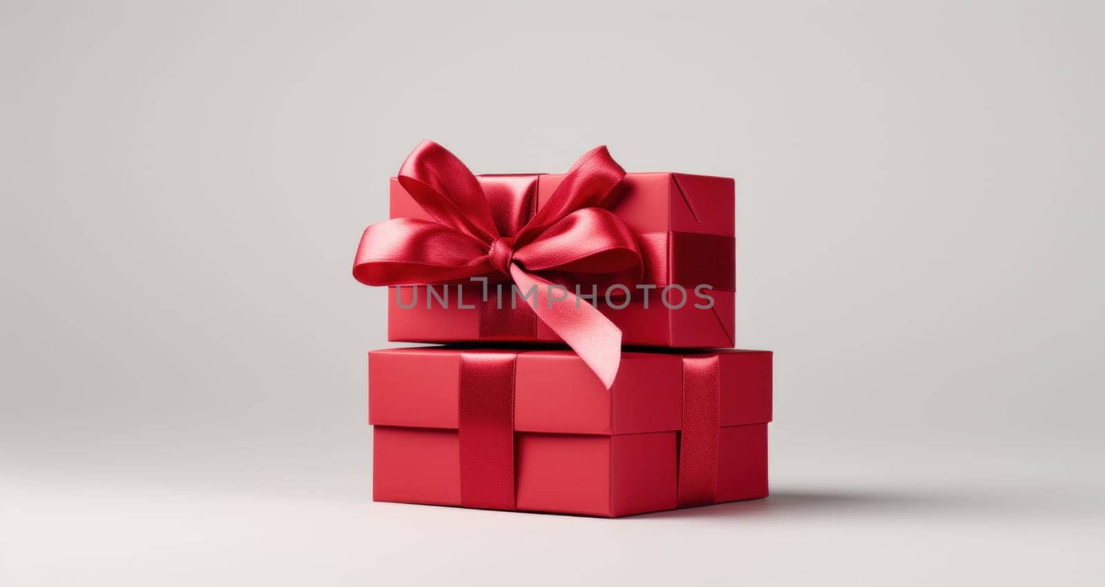 an empty gift box with red ribbon and bow.
