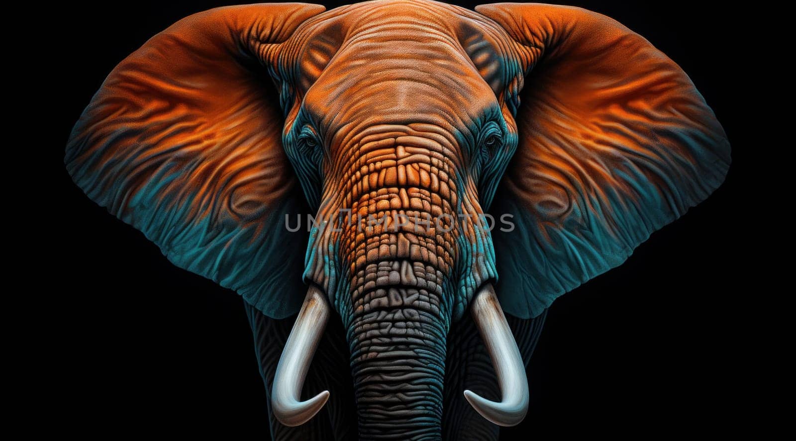 an elephant in tusks with white feathers.