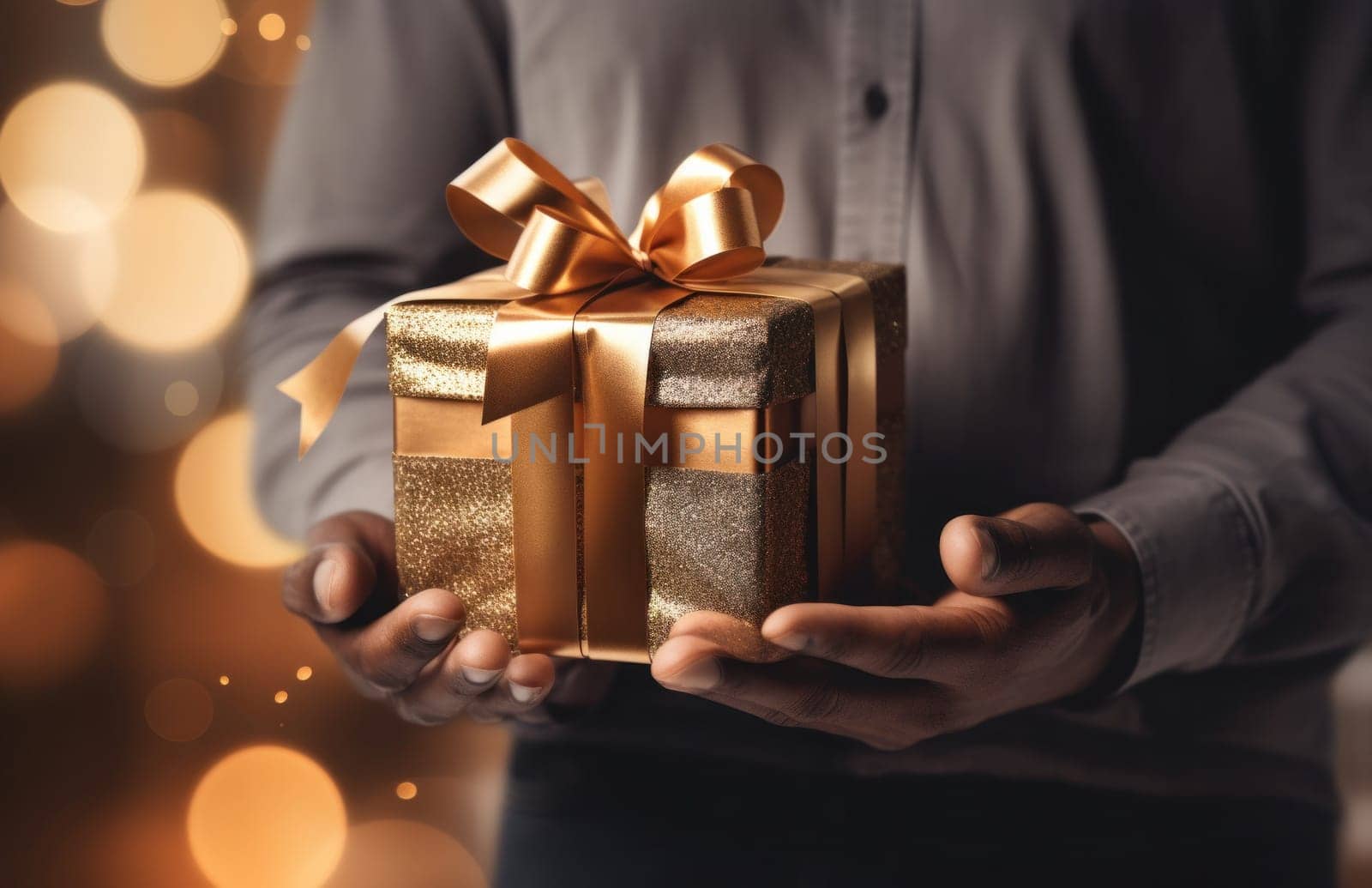 a man with present is holding an empty box.