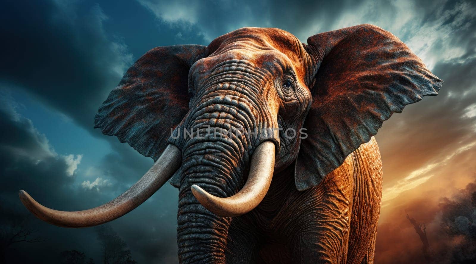 an elephant in tusks with white feathers.