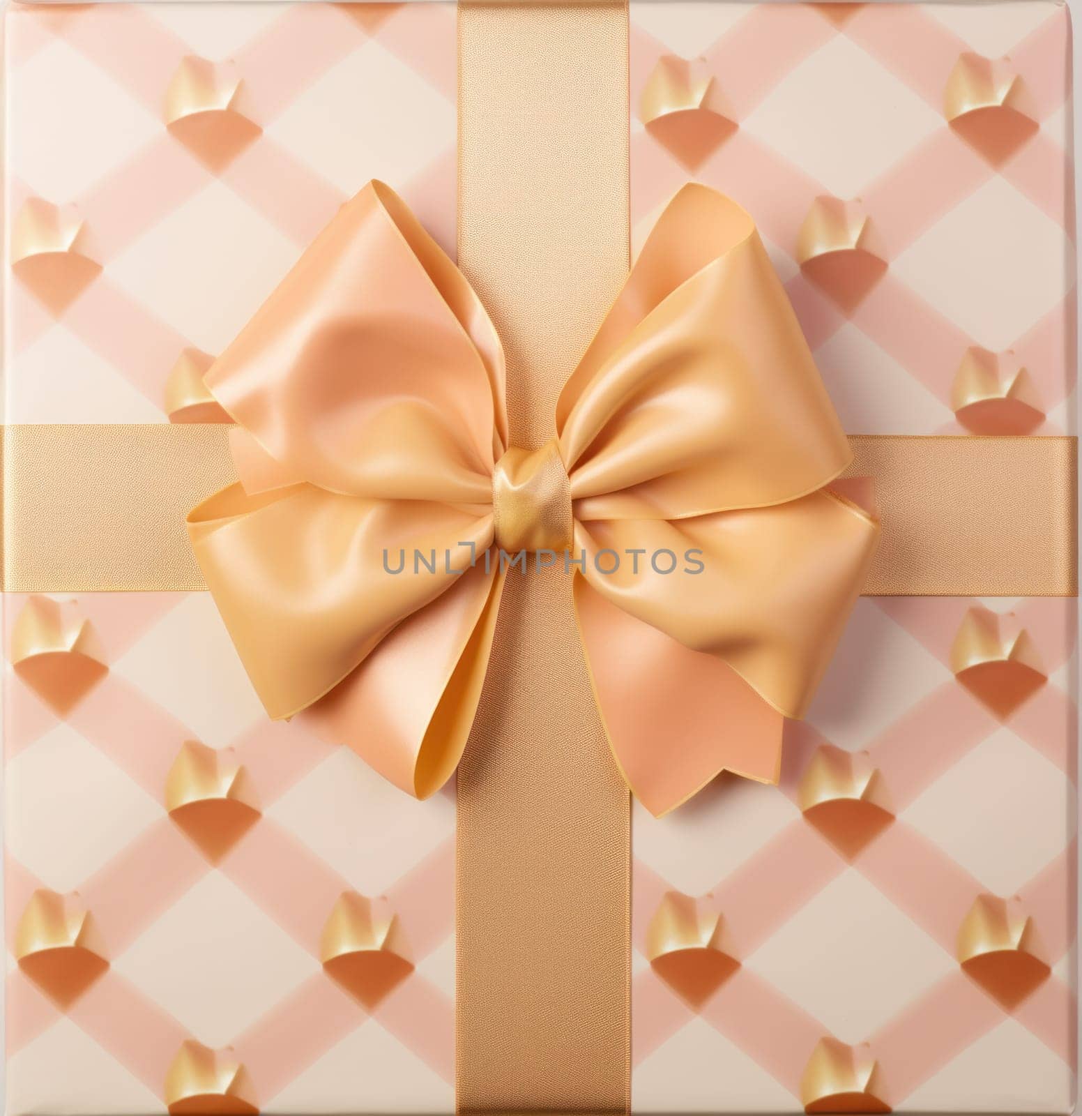 a golden wrapping paper with a bow tied at the top.