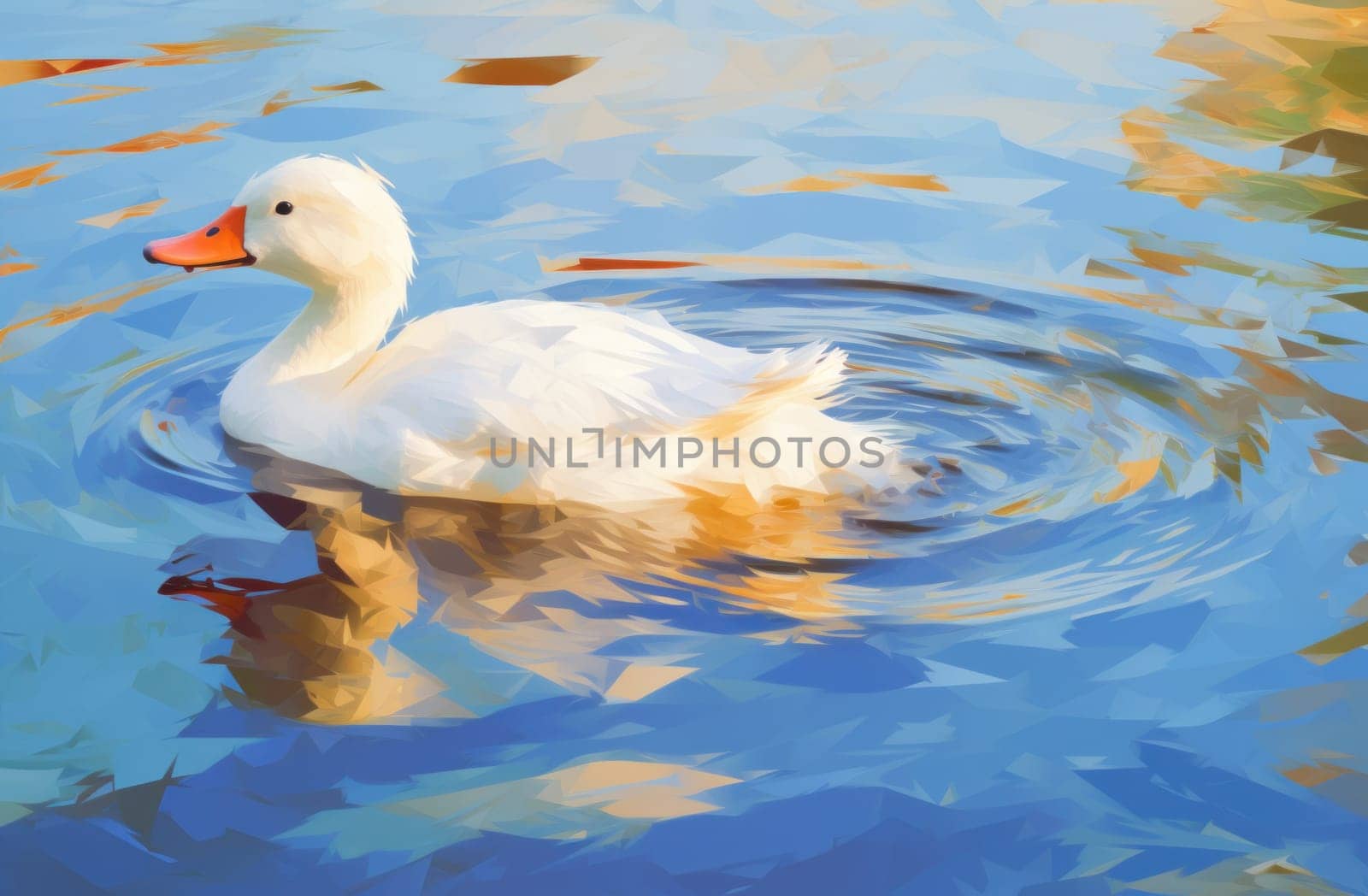 a white duck floating on the water.