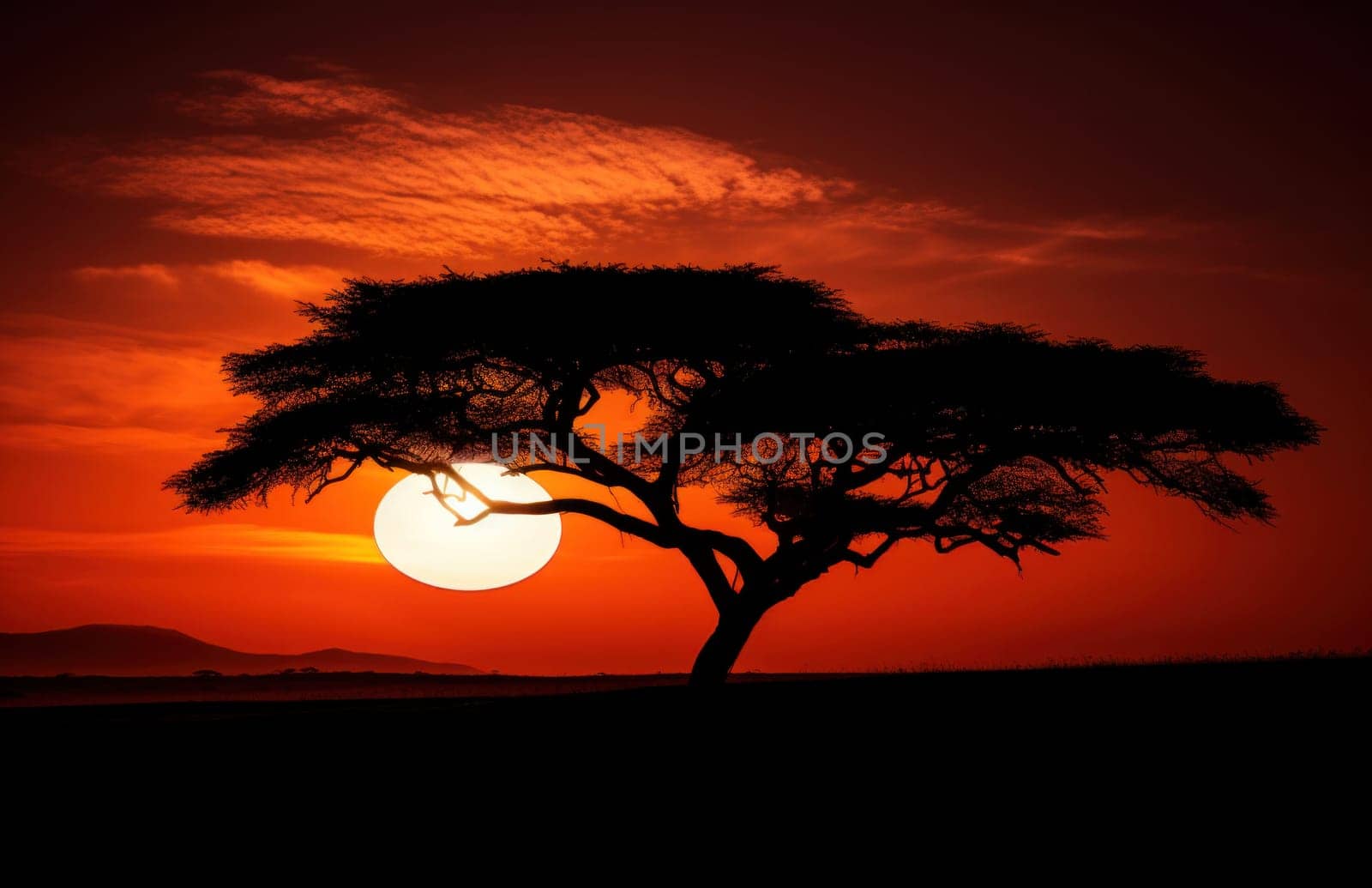 a silhouette acacia tree against the sky.