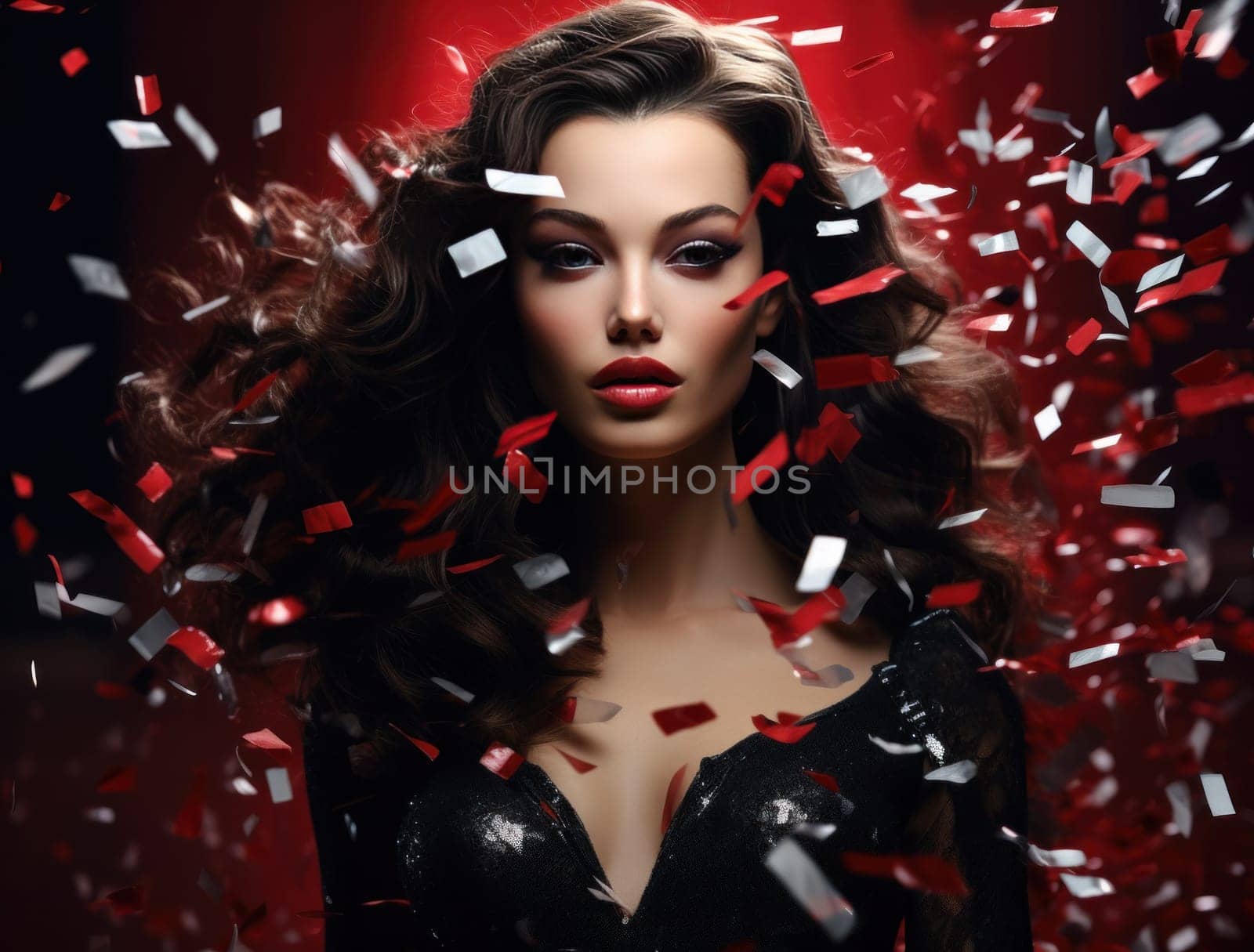 beauty woman holding confetti.