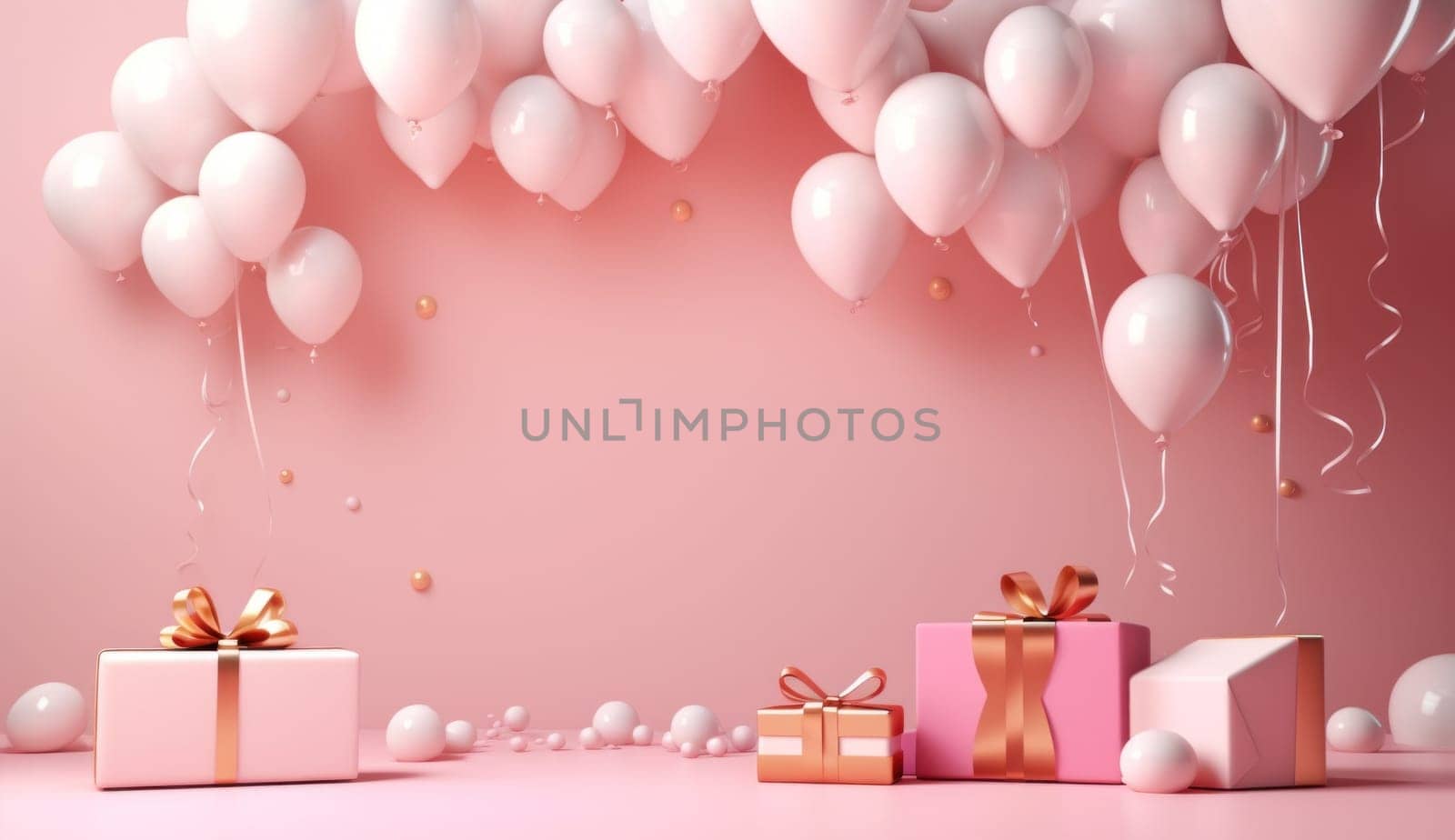 pink background with heart shape on it and gifts.